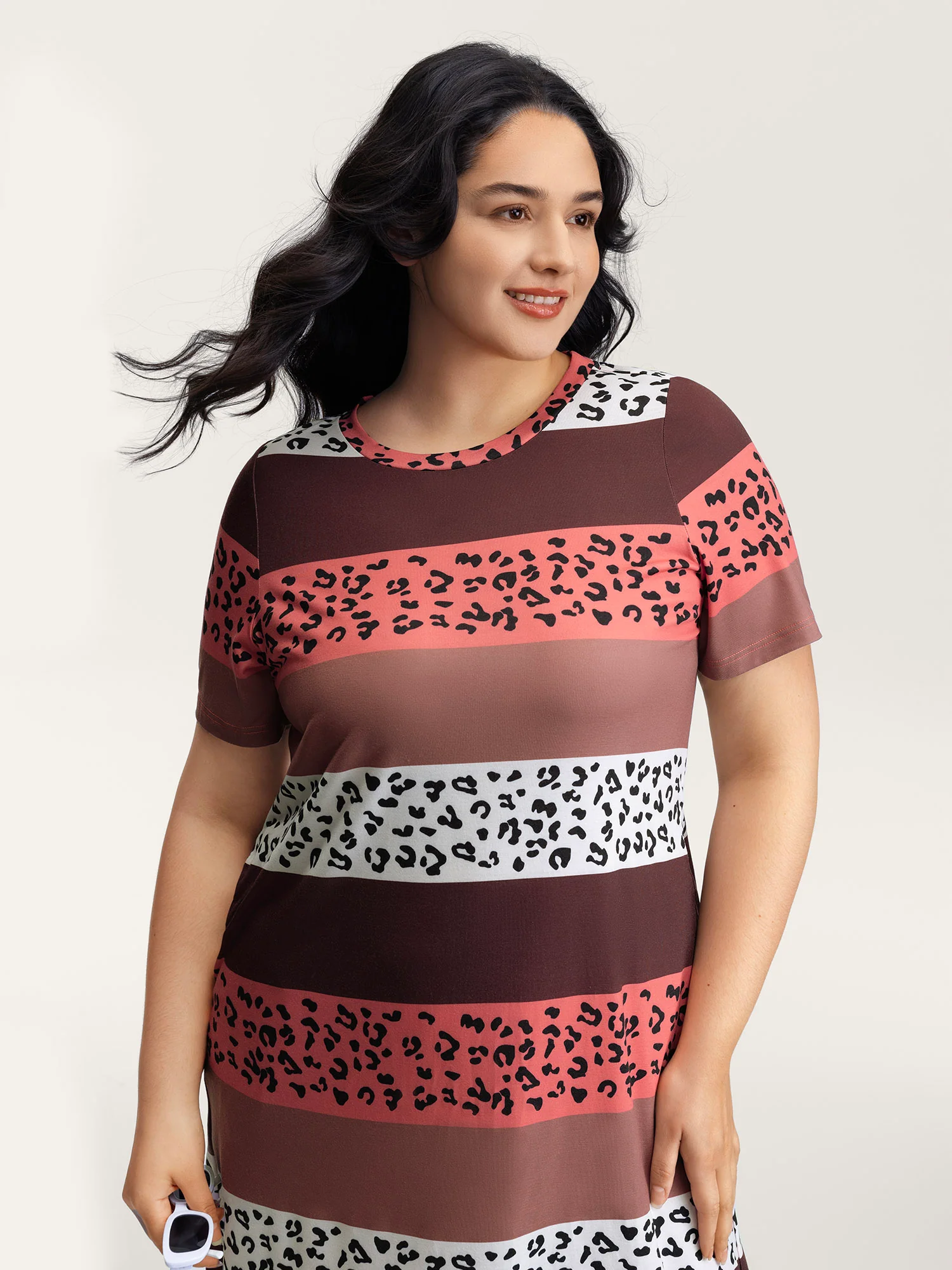 Color Contrast Leopard Print Relaxed Midi Dress - Image 2