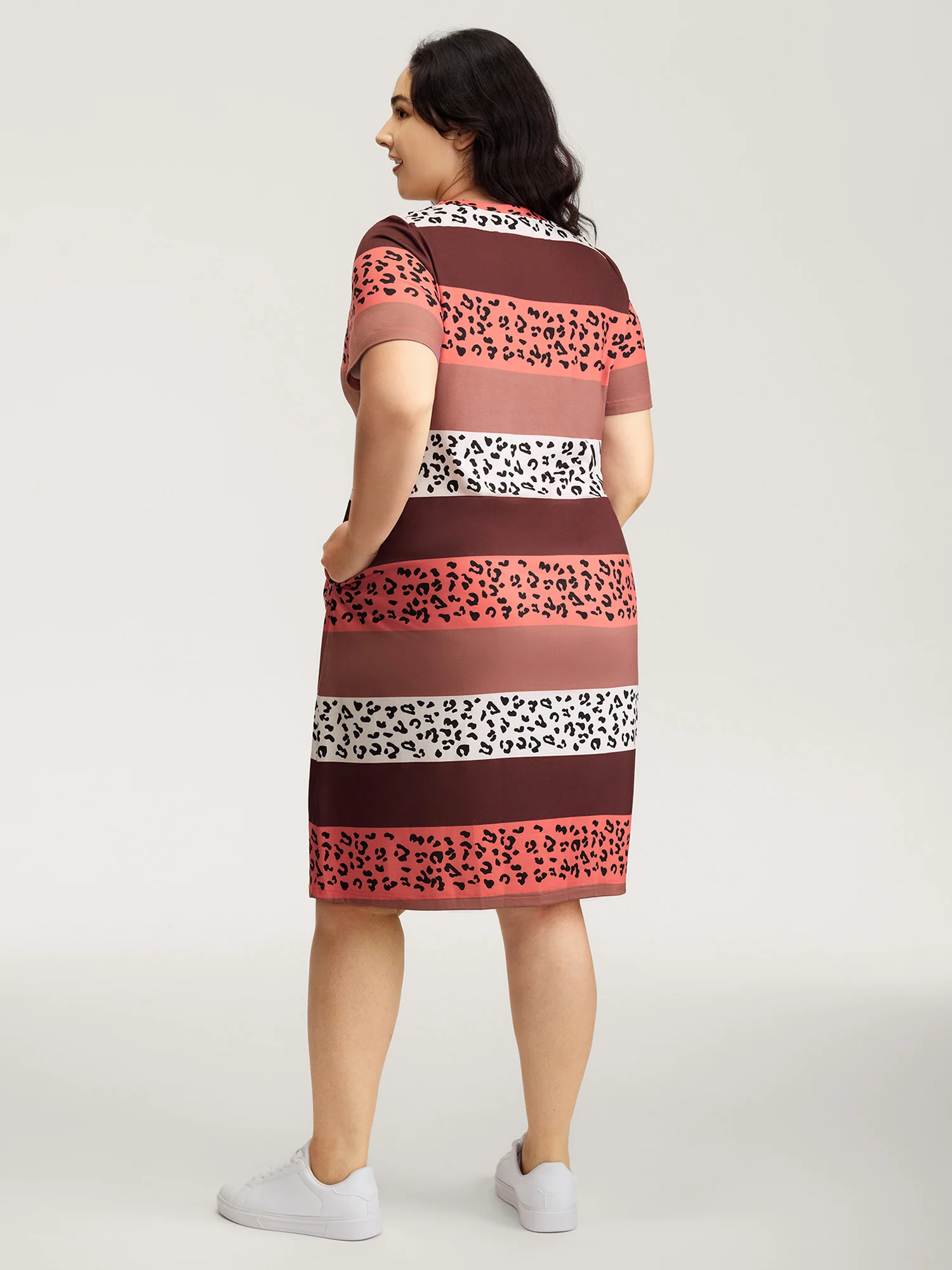 Color Contrast Leopard Print Relaxed Midi Dress - Image 4