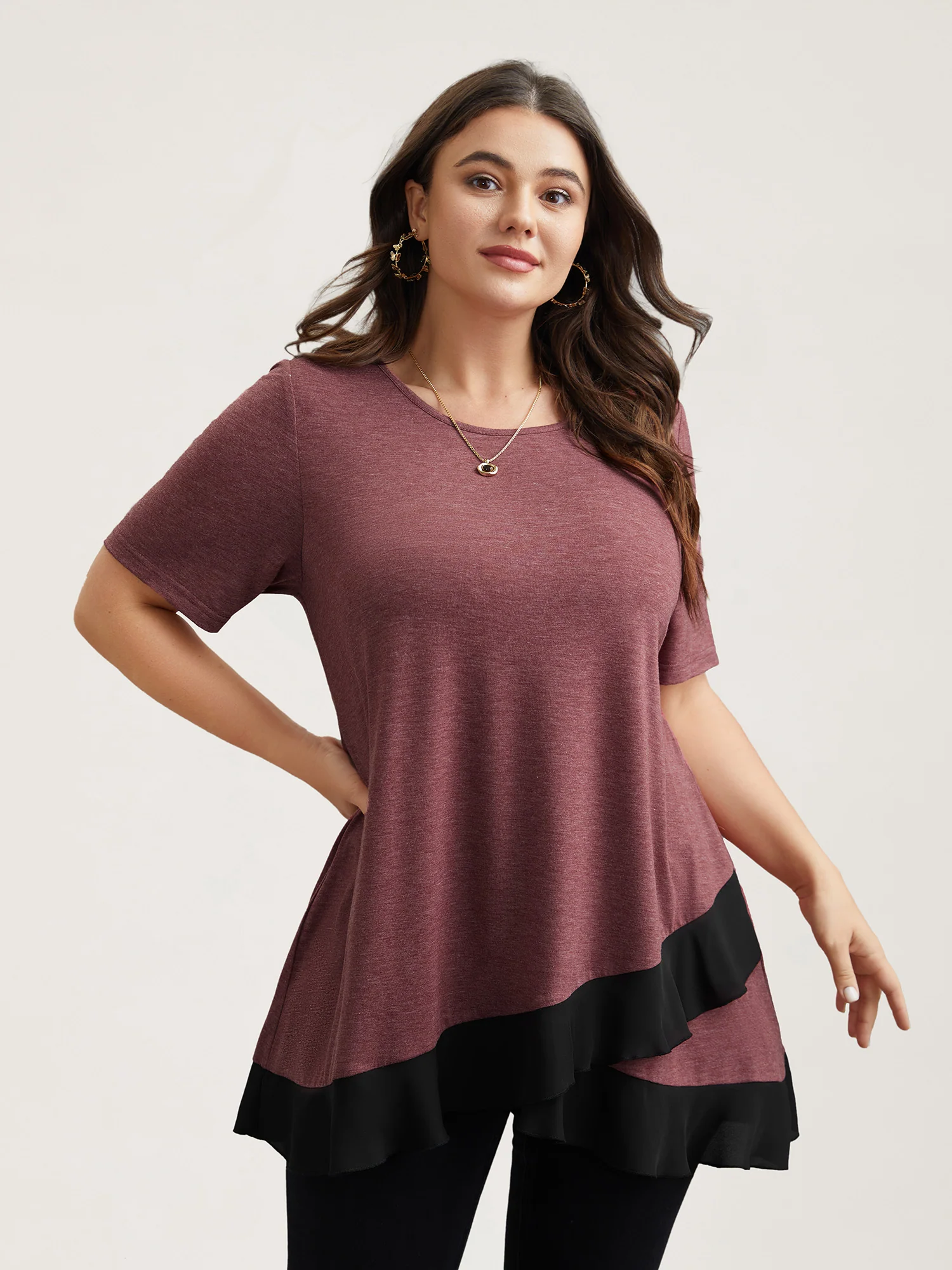 Color Contrast Overlap Hem Flared Top - Image 11