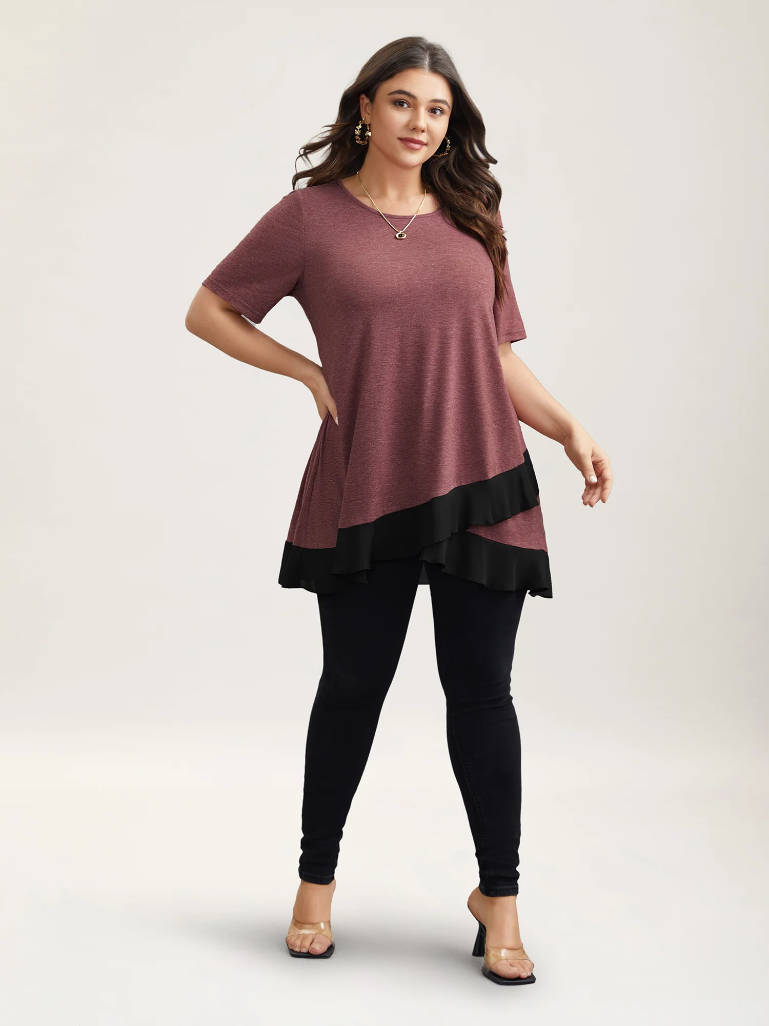 Color Contrast Overlap Hem Flared Top - Image 12