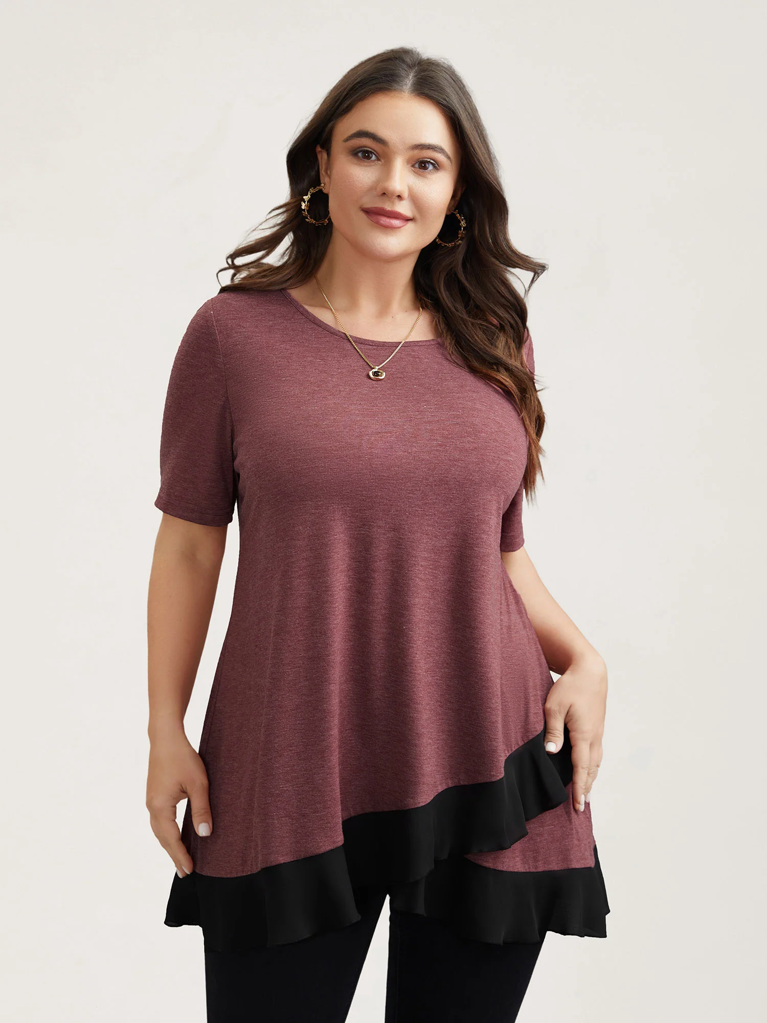 Color Contrast Overlap Hem Flared Top - Image 14