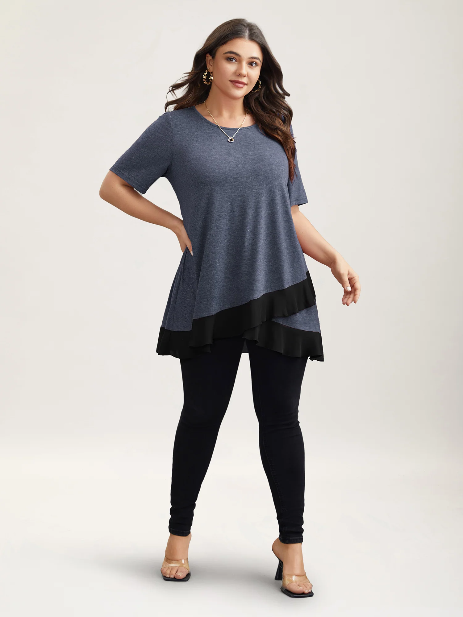 Color Contrast Overlap Hem Flared Top - Image 2