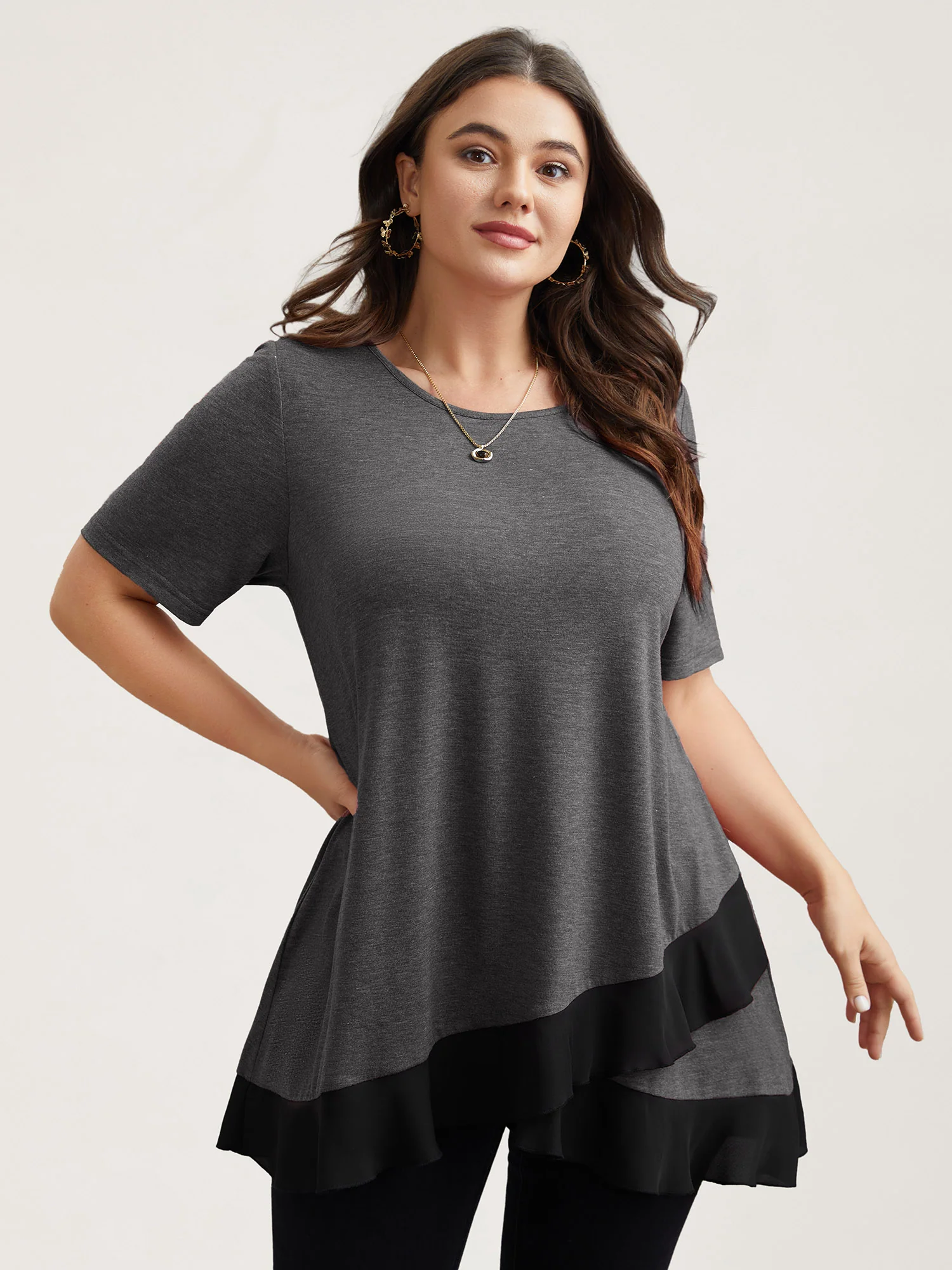 Color Contrast Overlap Hem Flared Top - Image 6