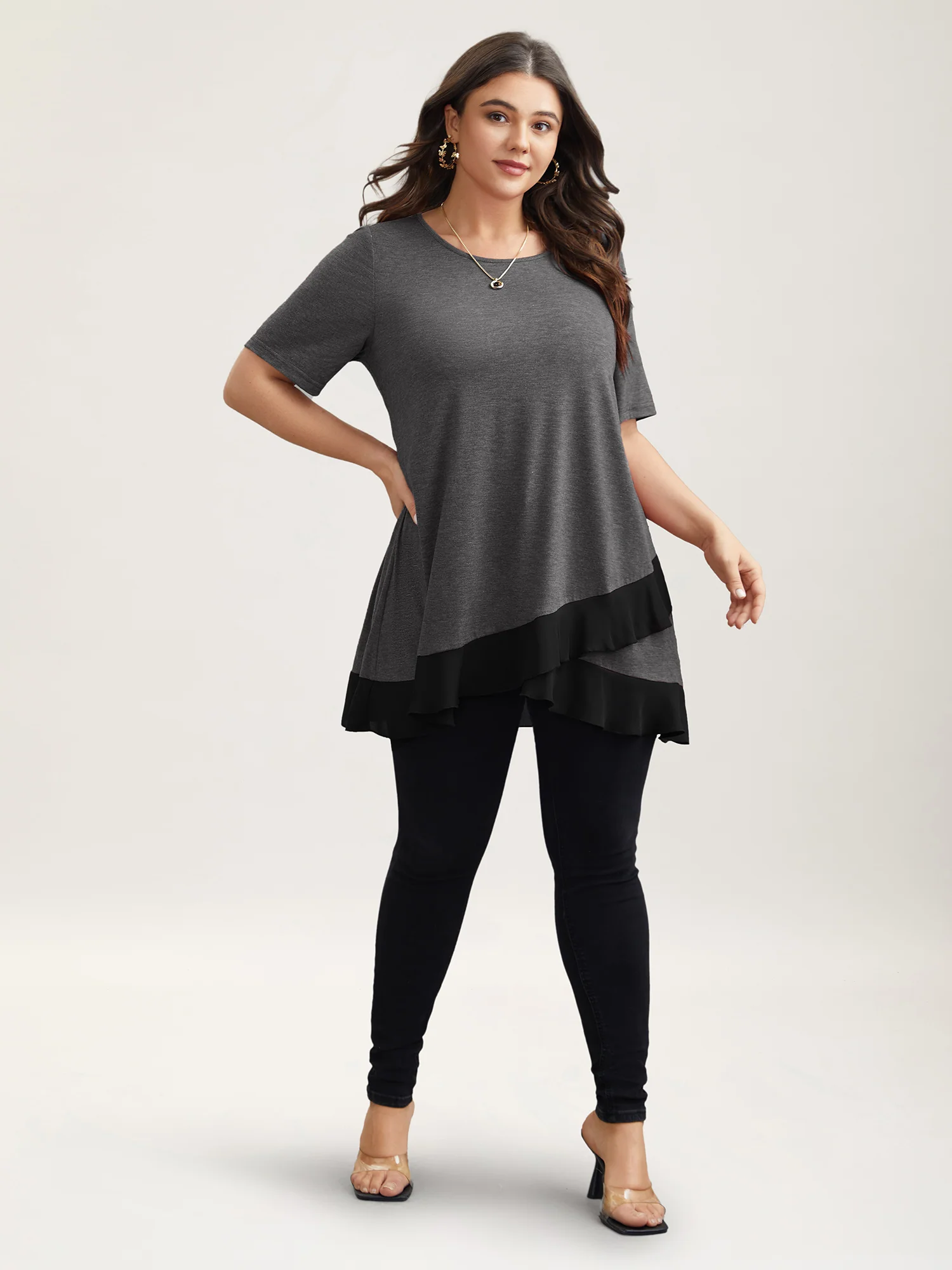 Color Contrast Overlap Hem Flared Top - Image 7