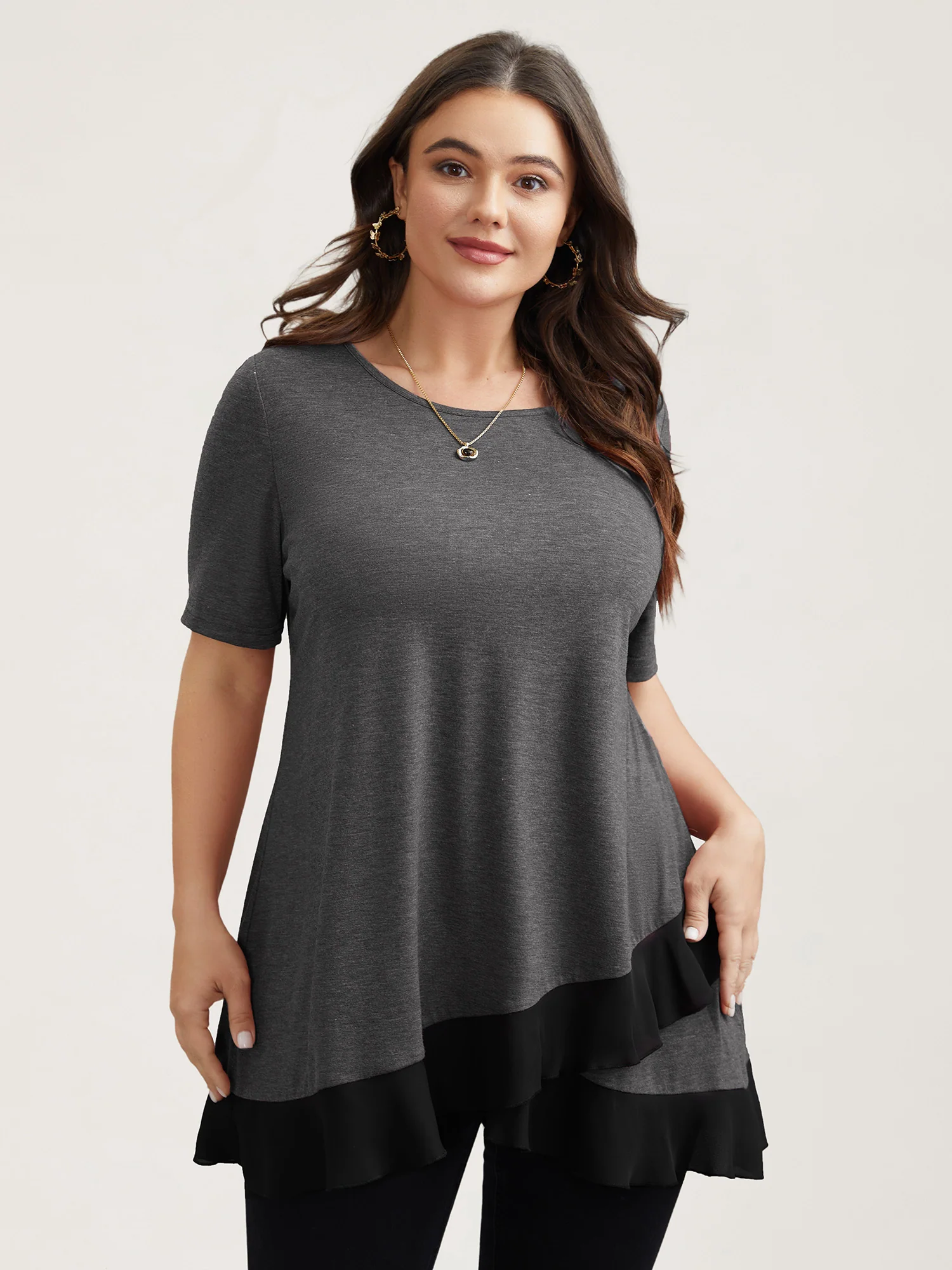Color Contrast Overlap Hem Flared Top - Image 9