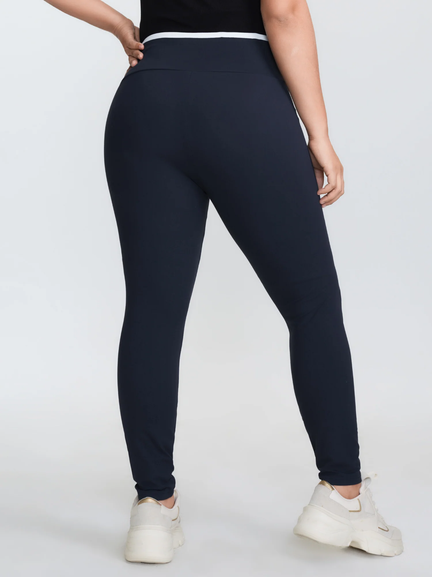 Color Contrast Overlap Waist Leggings - Image 5