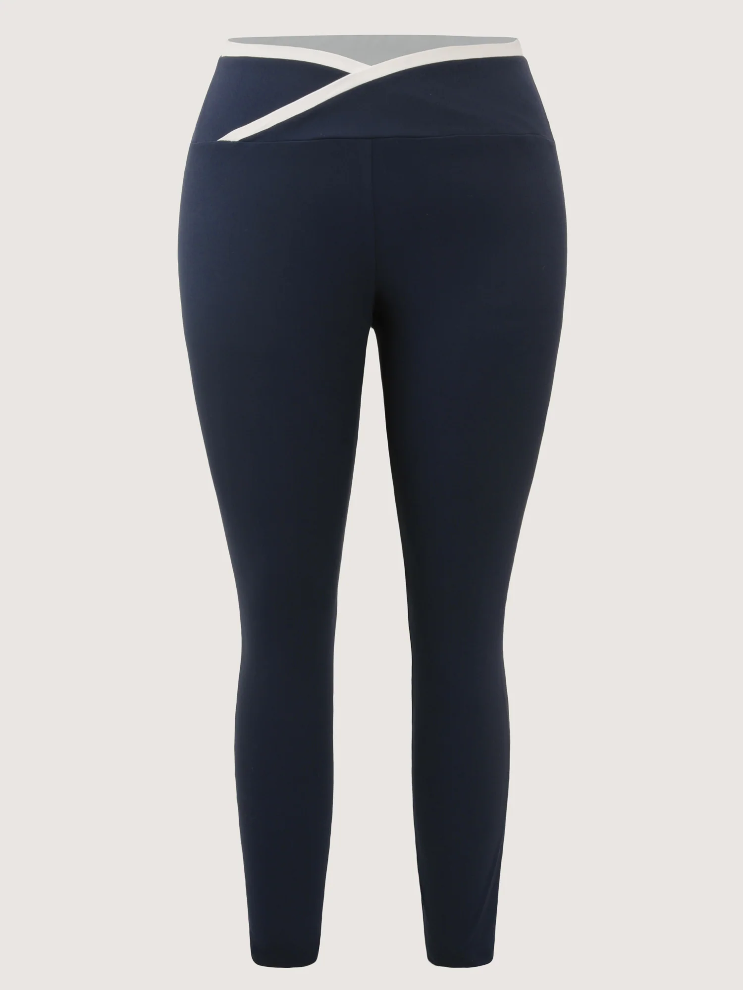 Color Contrast Overlap Waist Leggings - Image 8
