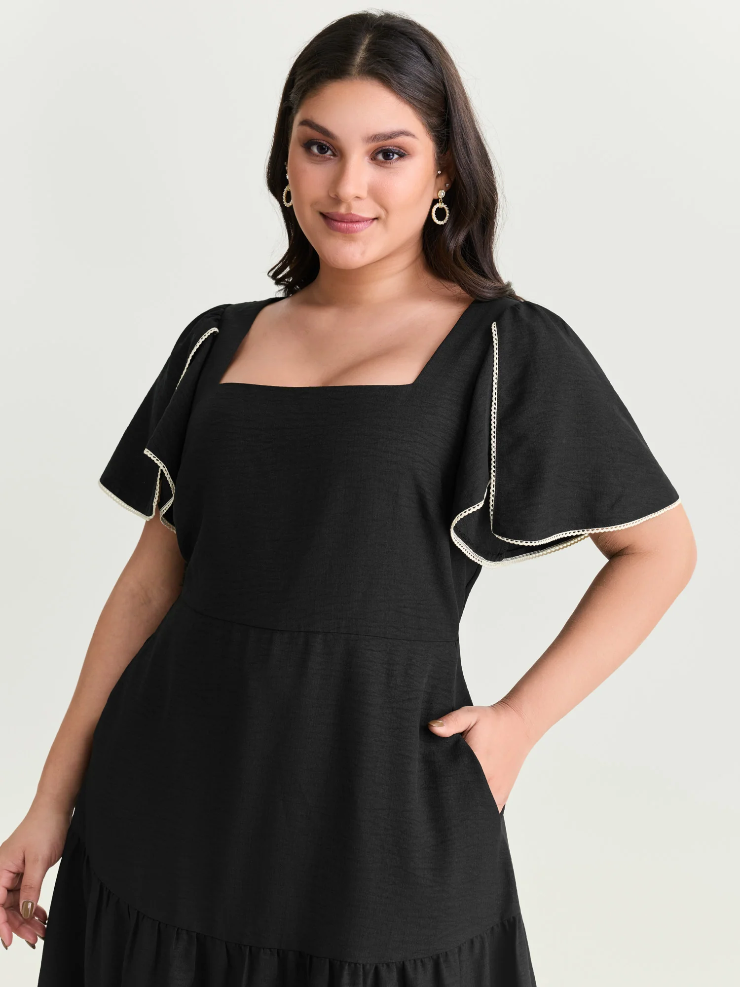 Color Contrast Petal Sleeve Maxi Dress - Image 2
