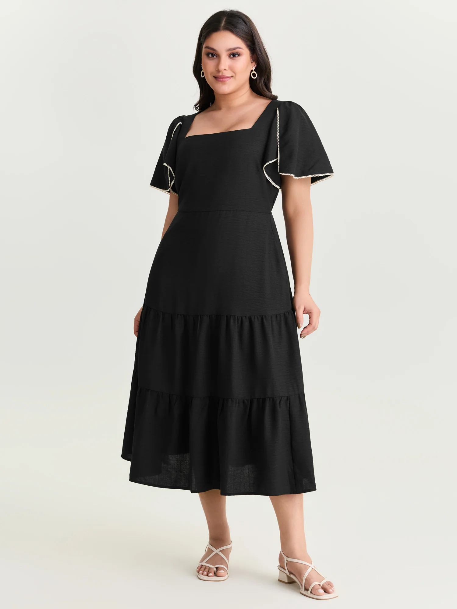 Color Contrast Petal Sleeve Maxi Dress - Image 3