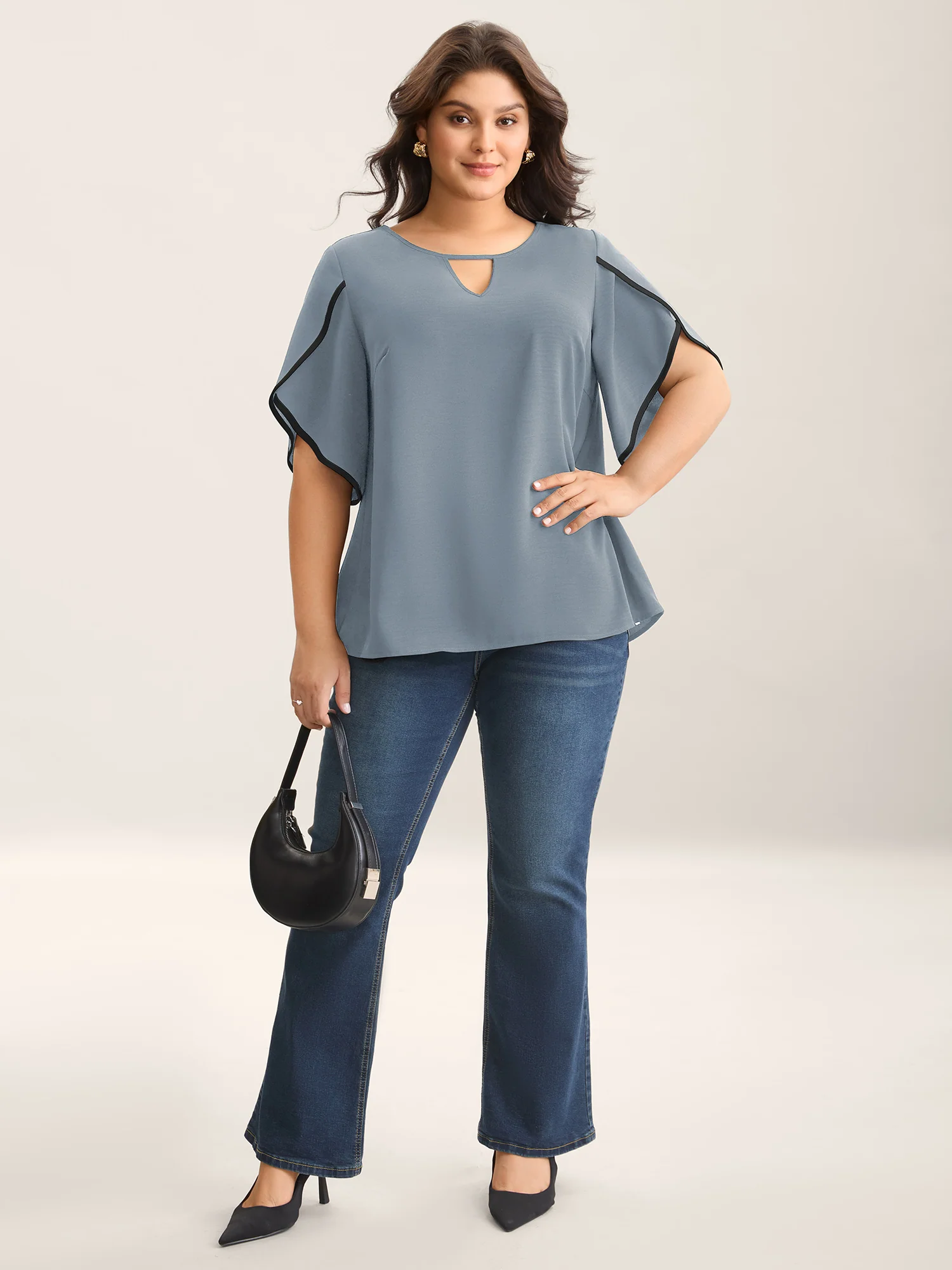Color Contrast Petal Sleeve Shirt - Image 10