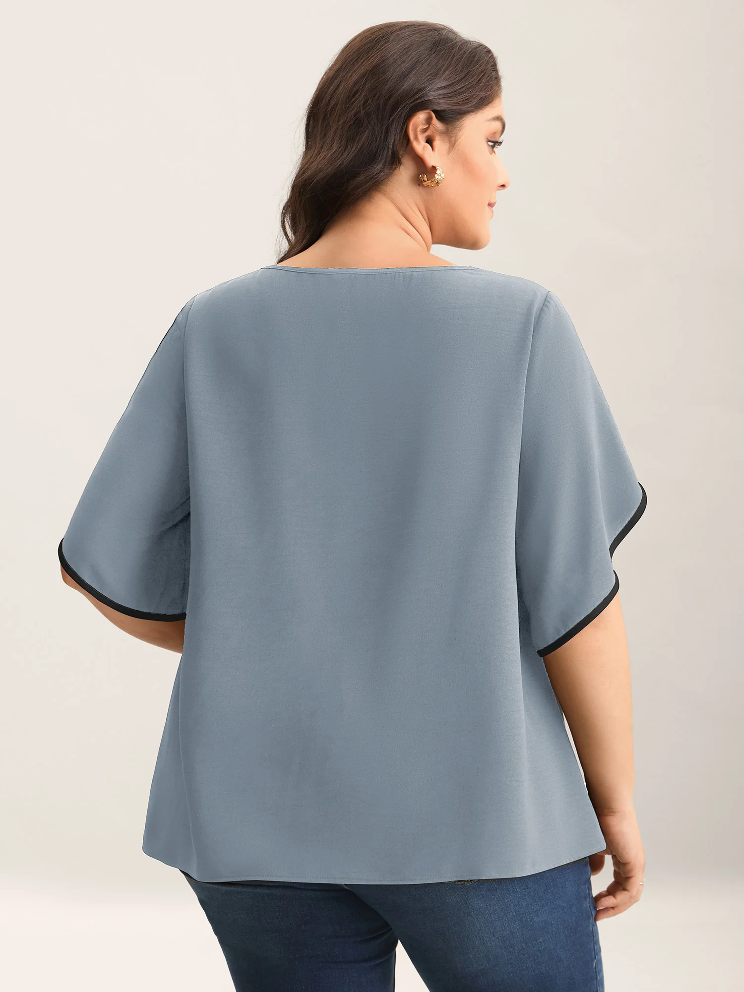 Color Contrast Petal Sleeve Shirt - Image 11