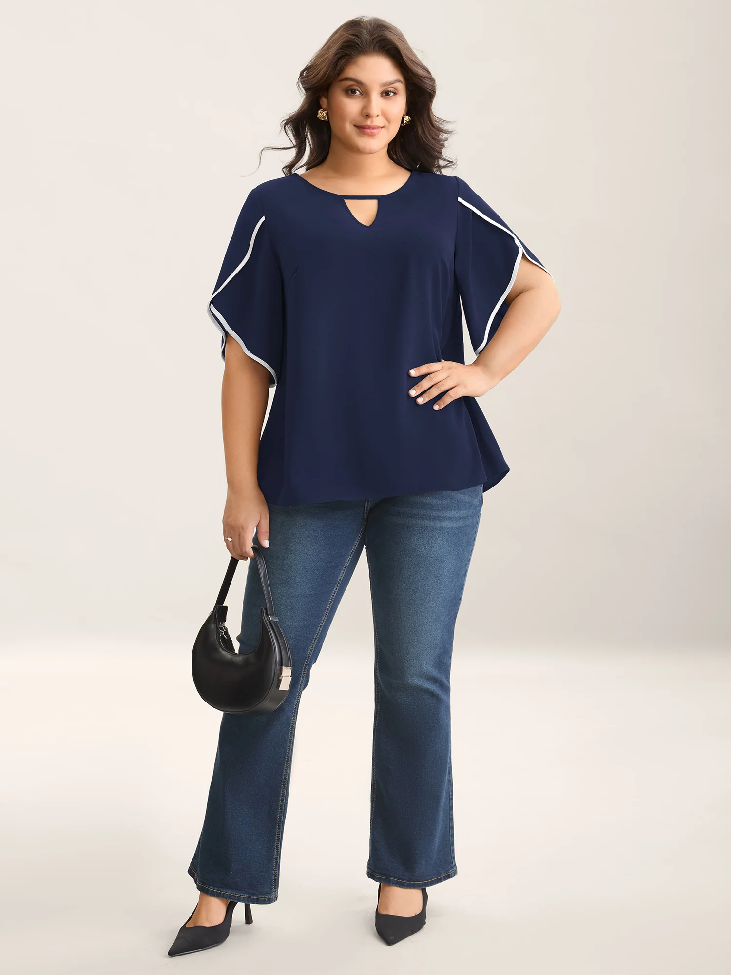 Color Contrast Petal Sleeve Shirt - Image 14