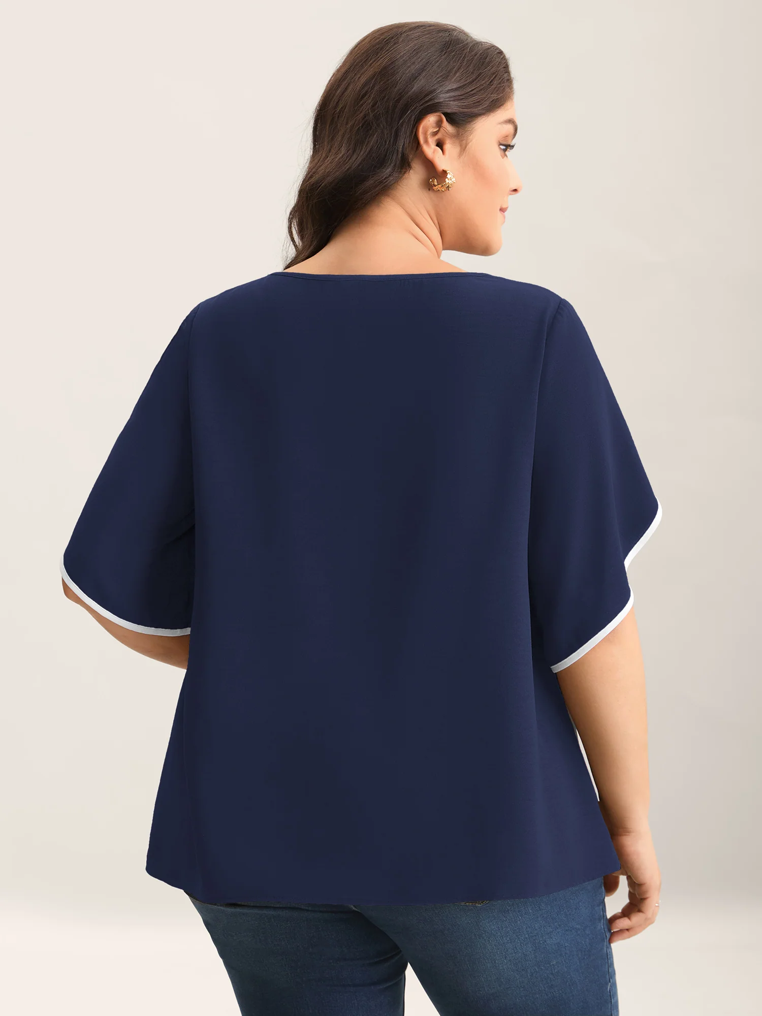 Color Contrast Petal Sleeve Shirt - Image 15