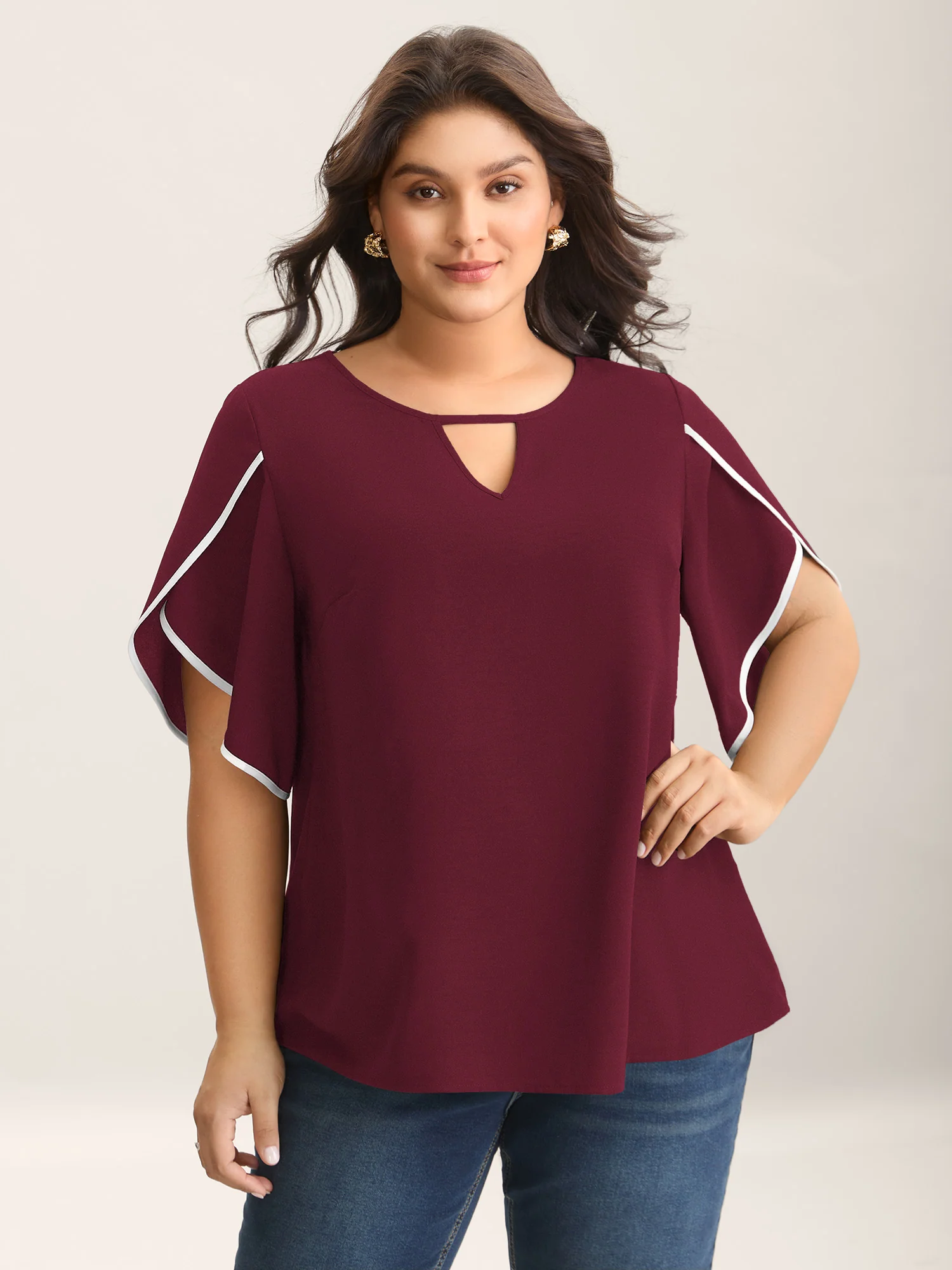 Color Contrast Petal Sleeve Shirt - Image 16