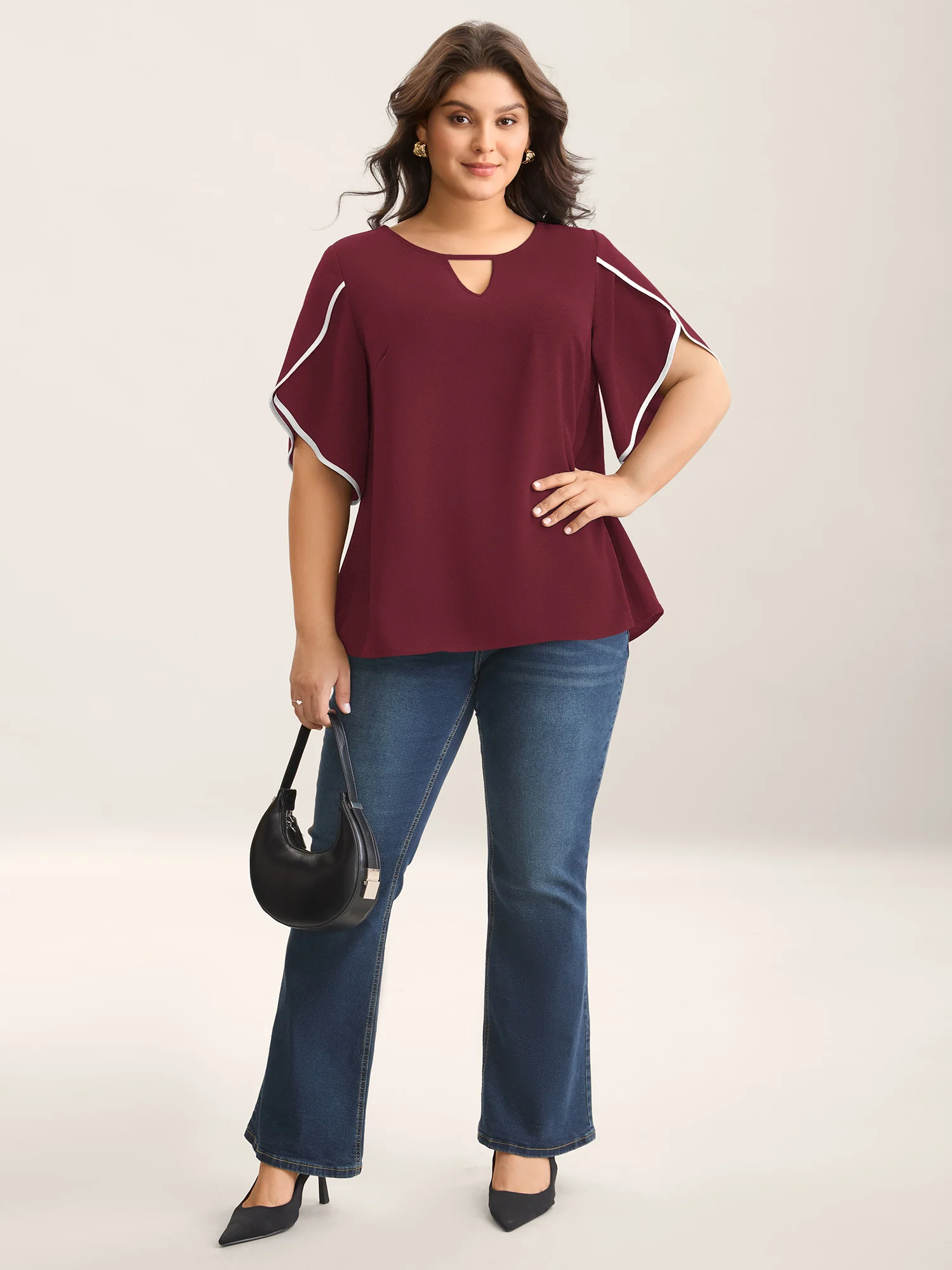 Color Contrast Petal Sleeve Shirt - Image 18