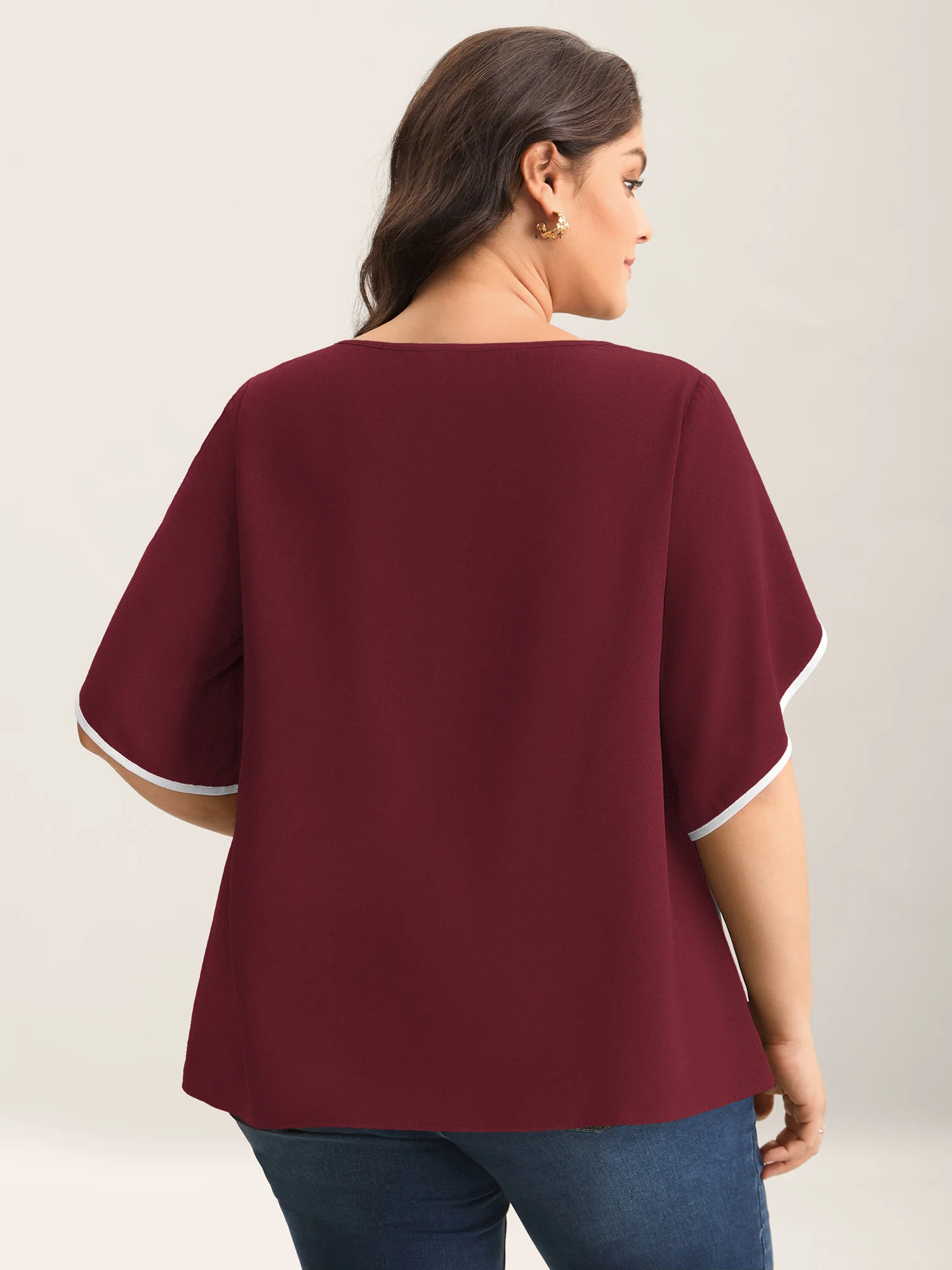 Color Contrast Petal Sleeve Shirt - Image 19