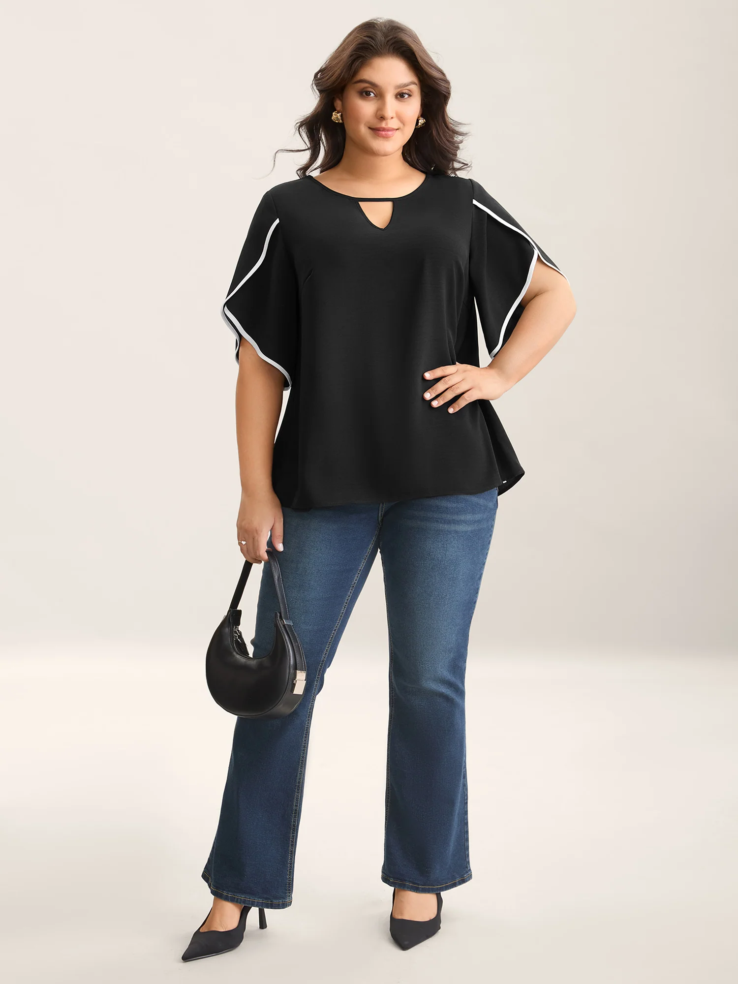 Color Contrast Petal Sleeve Shirt - Image 3