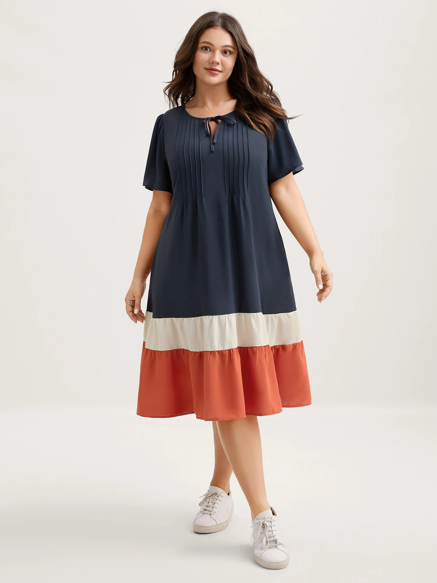 Color Contrast Plicated Detail Mini Dress - Image 3