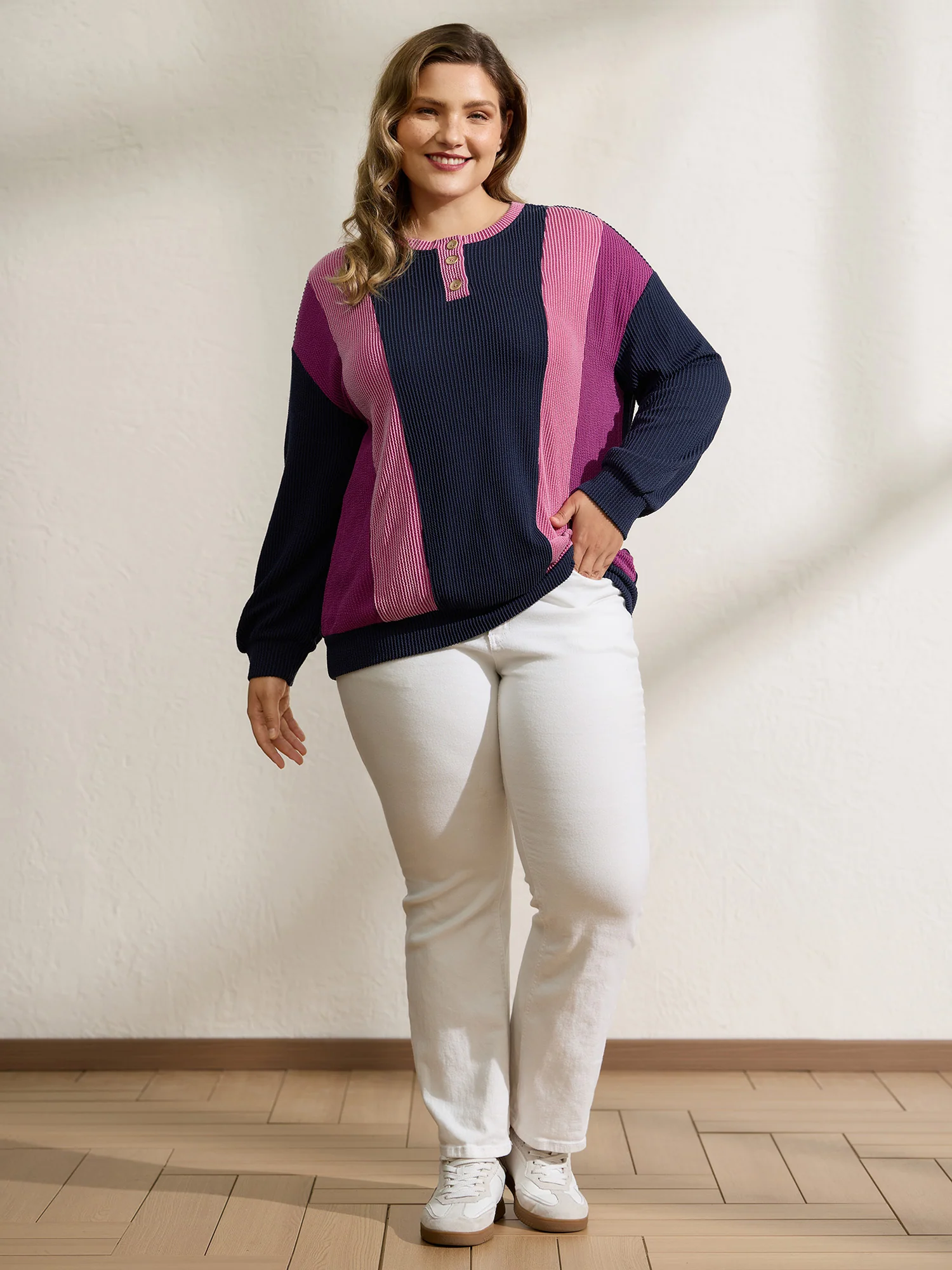 Color Contrast Relaxed Fit Spliced Sweatshirt - Image 3