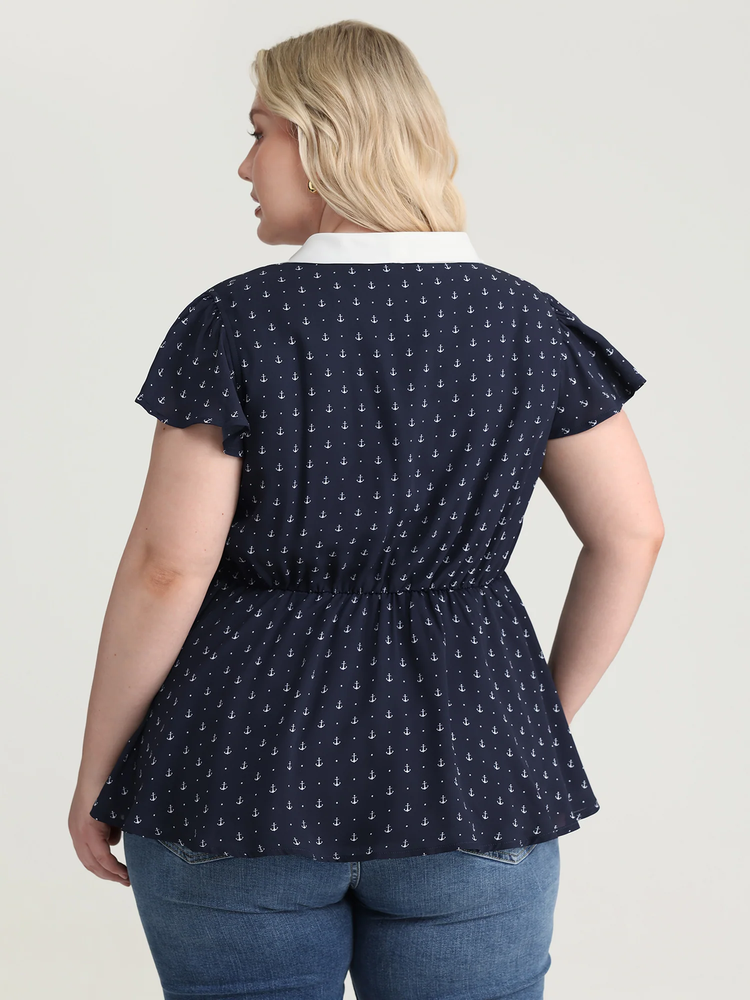 Color Contrast Ribbon Neckline Blouse - Image 4