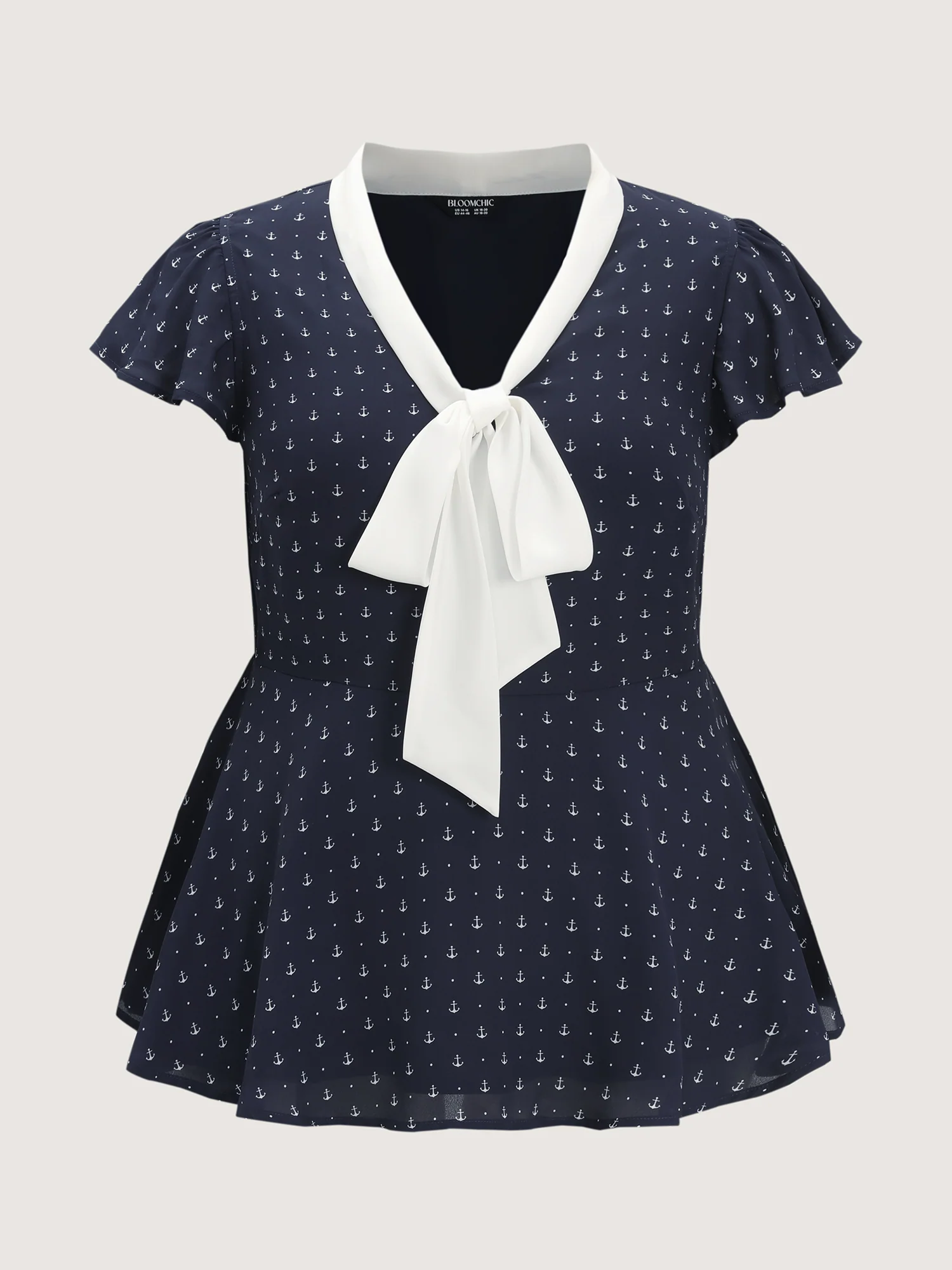 Color Contrast Ribbon Neckline Blouse - Image 7