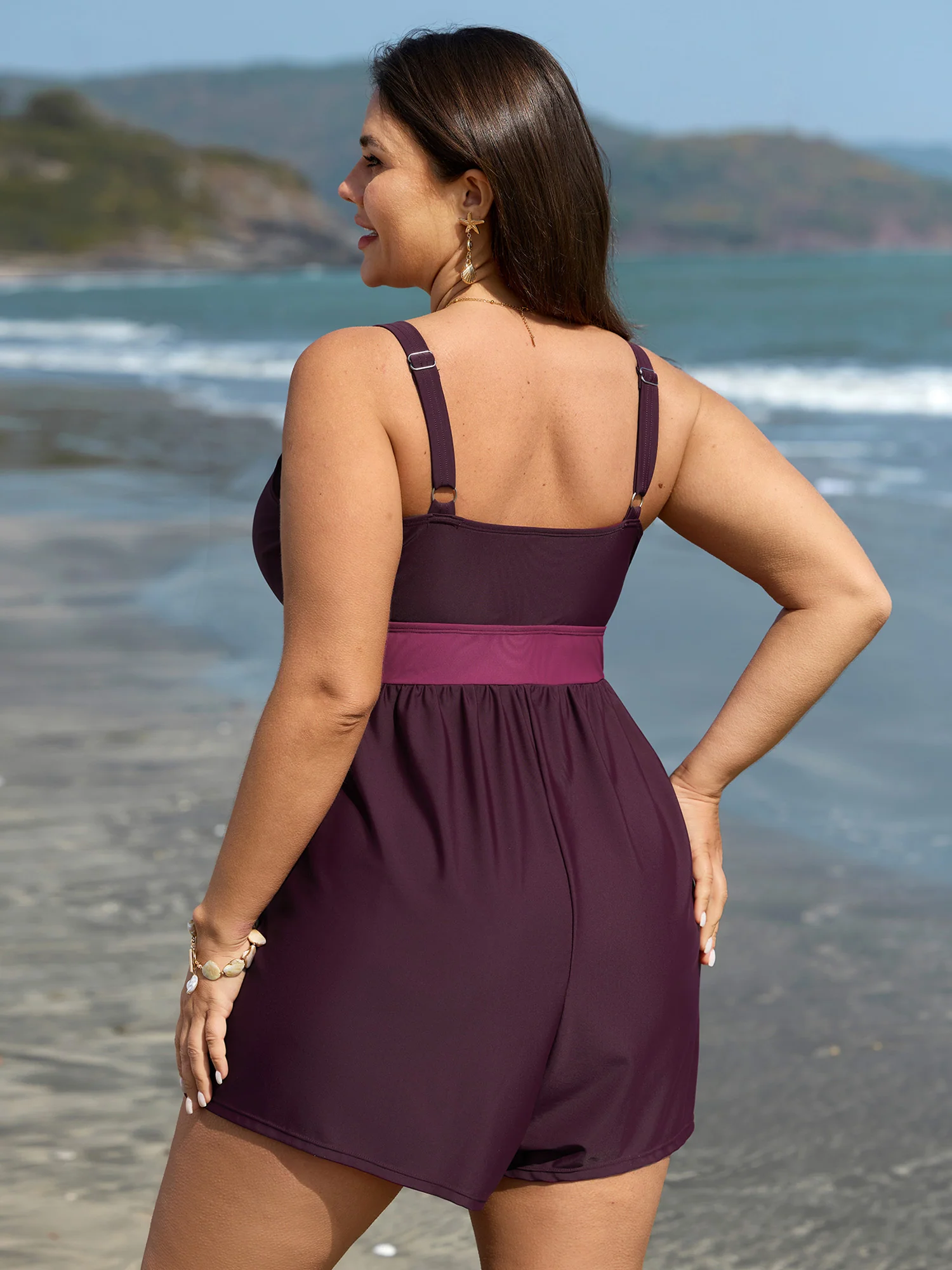 Color Contrast Ruffled One-Piece Swimsuit - Image 4