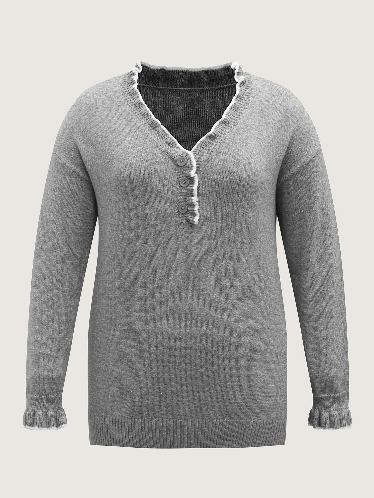 Color Contrast Ruffled Sleeve Pullover - Image 6