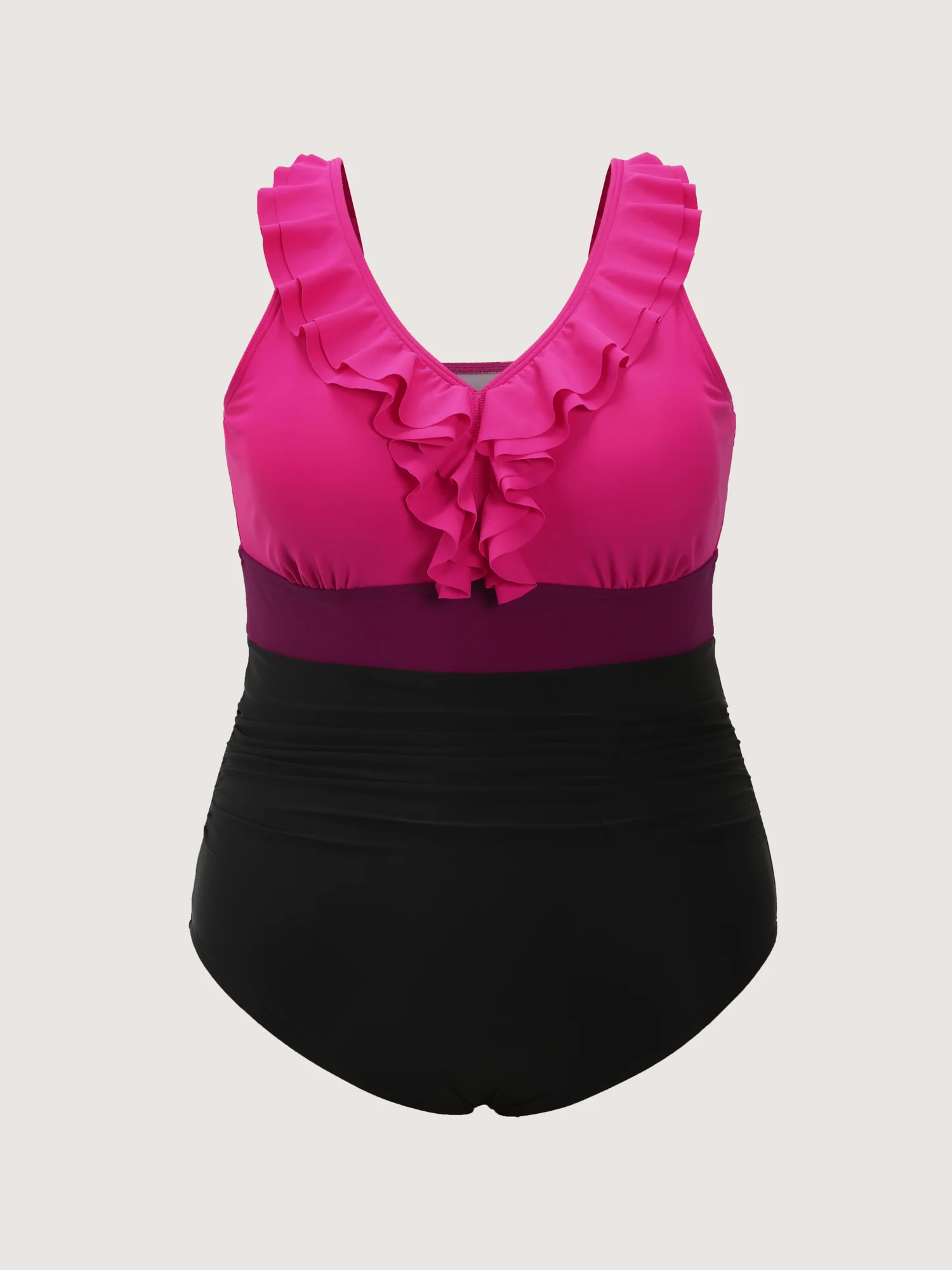 Color Contrast Ruffled Trim One-Piece Swimsuit - Image 5