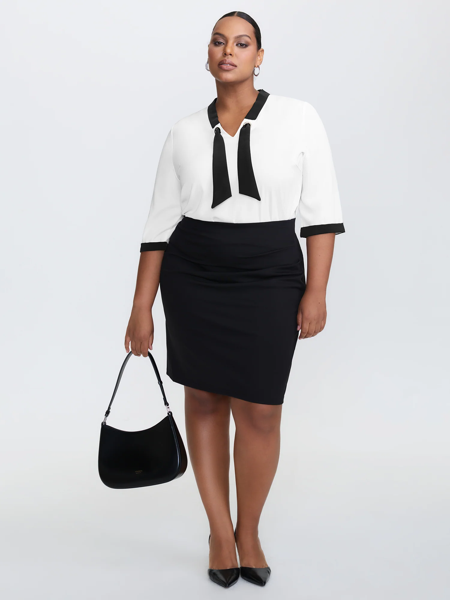 Color Contrast Sailor Neck-Tie Blouse - Image 2