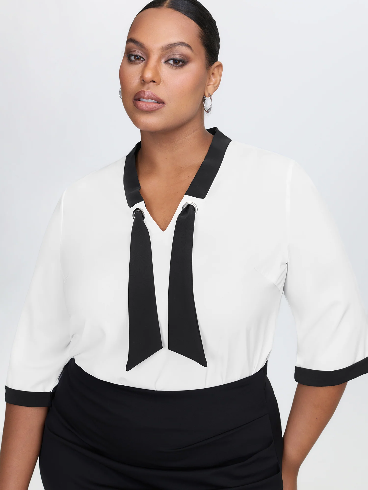 Color Contrast Sailor Neck-Tie Blouse - Image 3