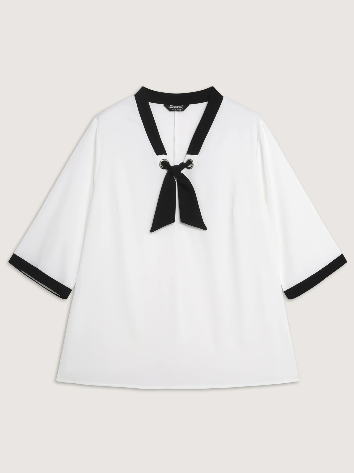 Color Contrast Sailor Neck-Tie Blouse - Image 7