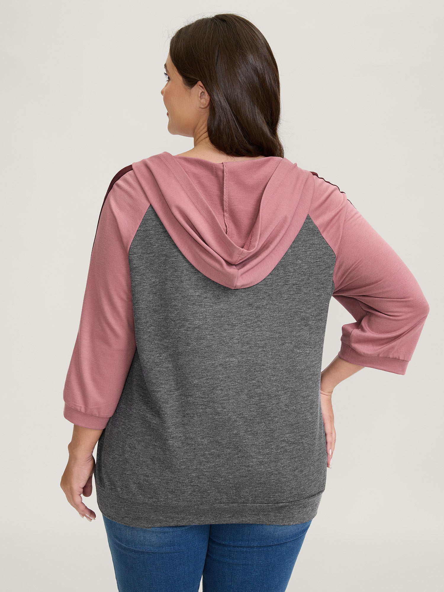 Color Contrast Spliced Stretchy Hem Hoodie - Image 4