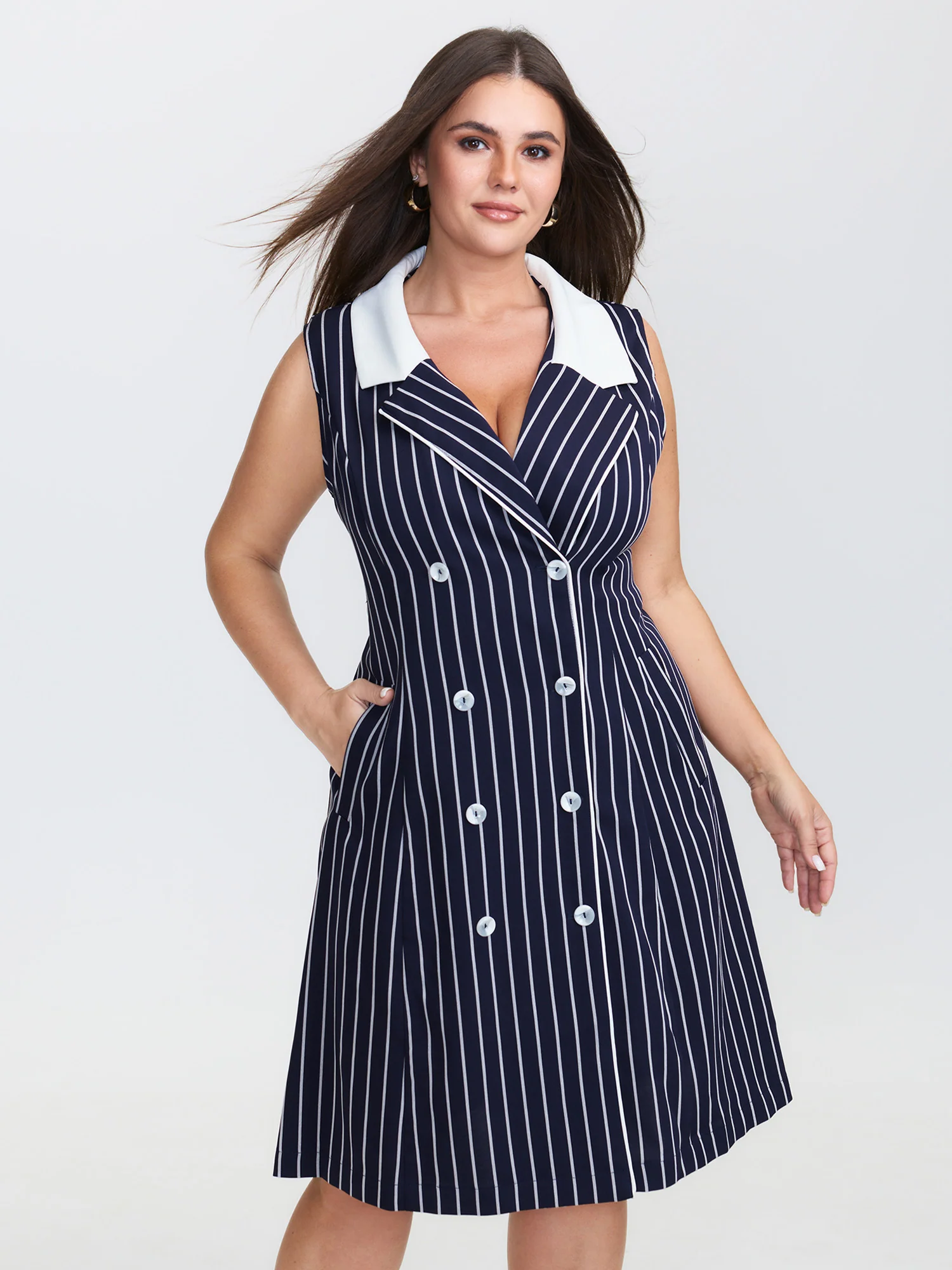 Color Contrast Stripe Double Button Mini Dress - Image 2
