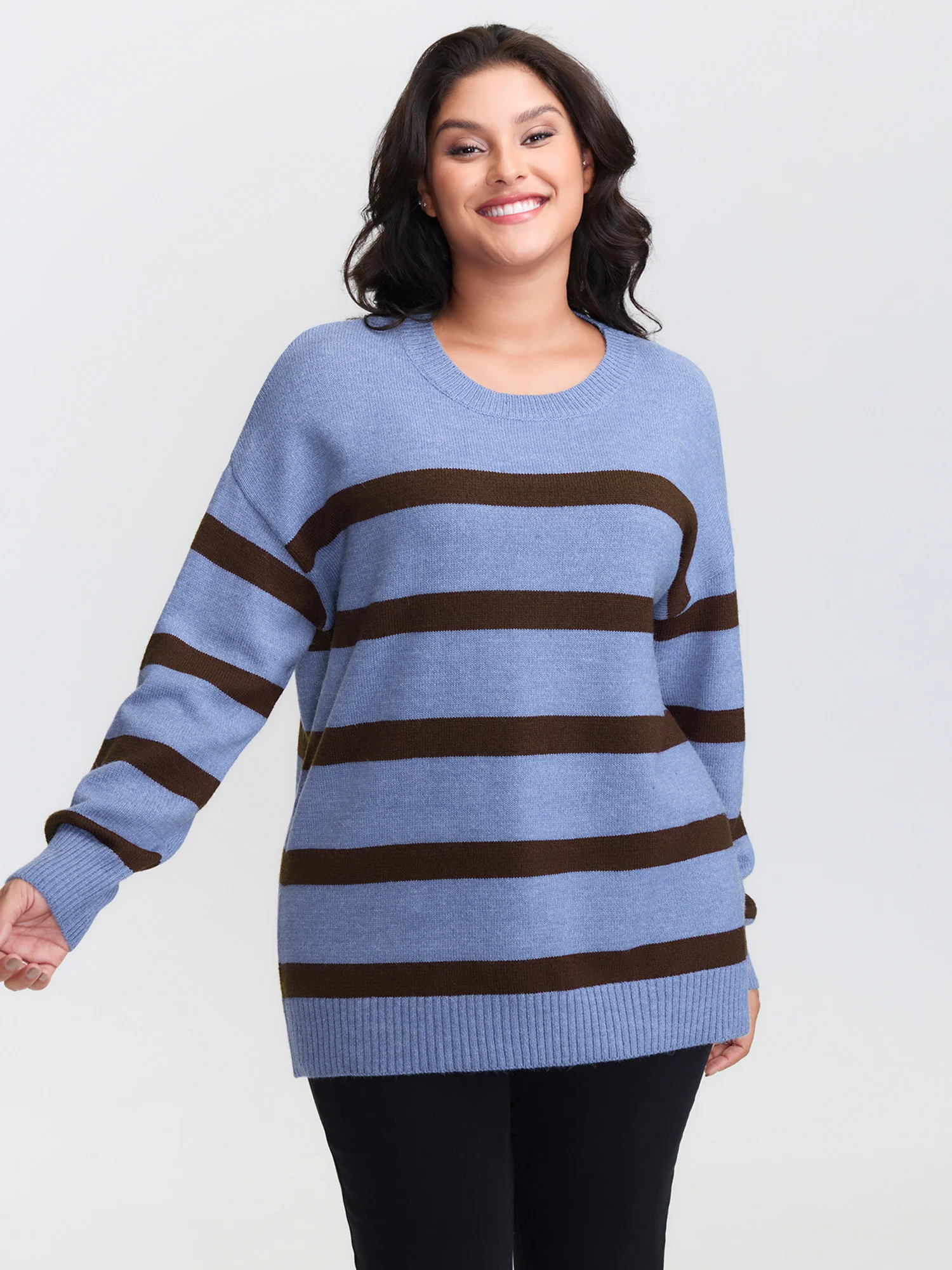 Color Contrast Stripe Heather Textured Pullover - Image 2
