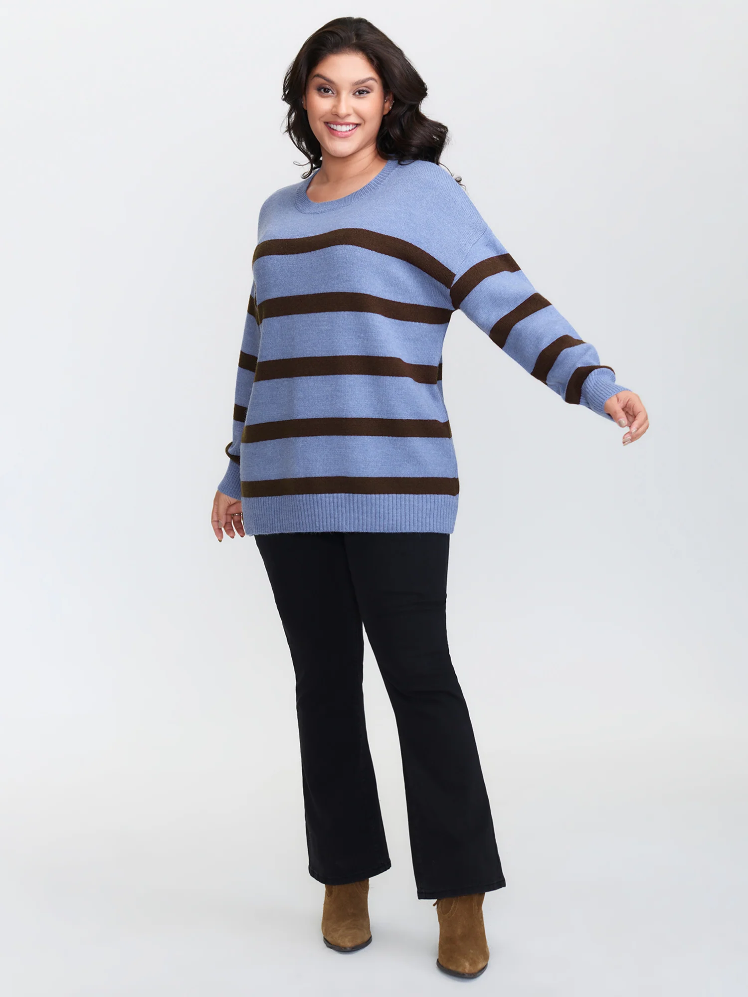Color Contrast Stripe Heather Textured Pullover - Image 3