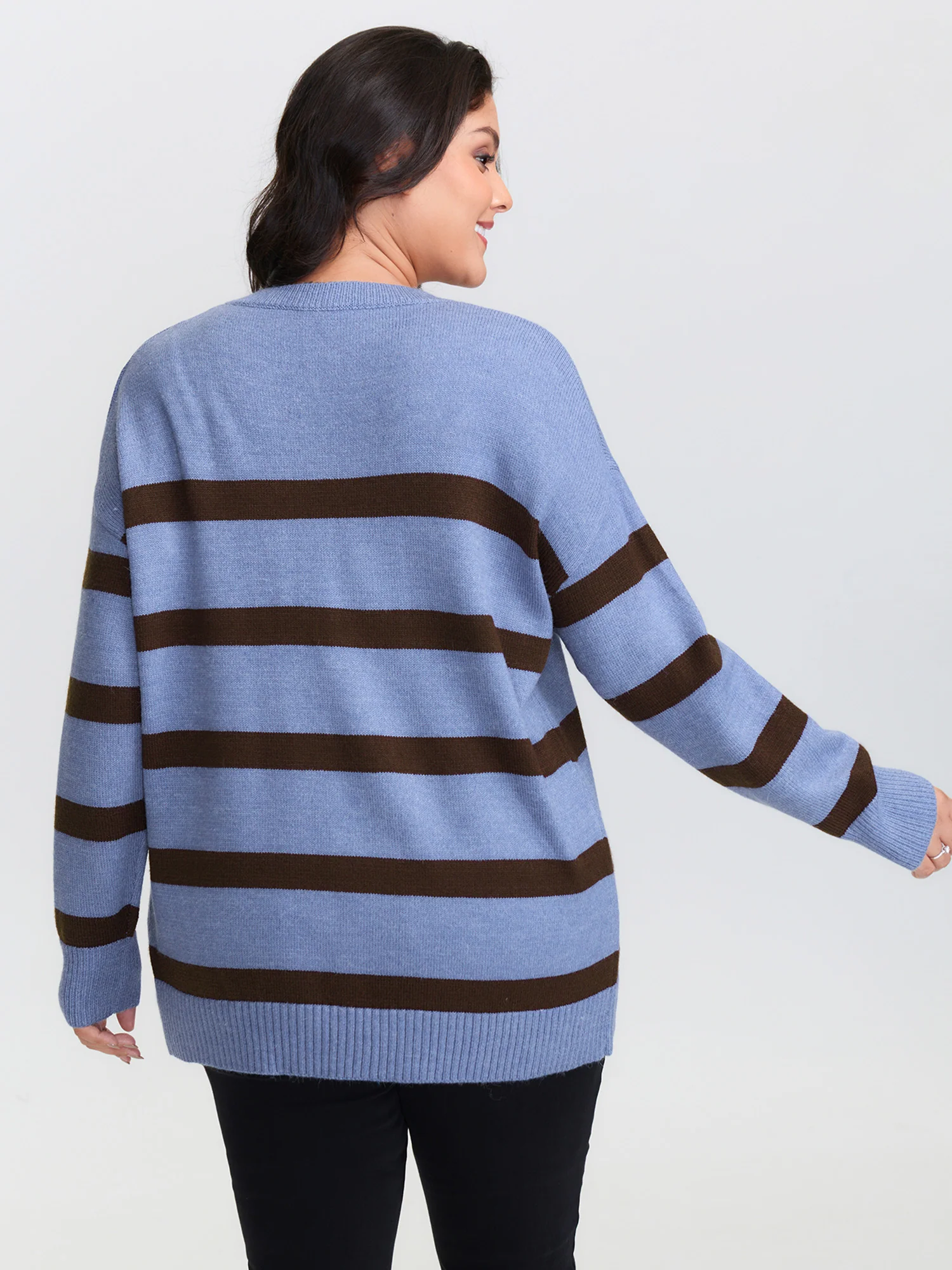 Color Contrast Stripe Heather Textured Pullover - Image 4