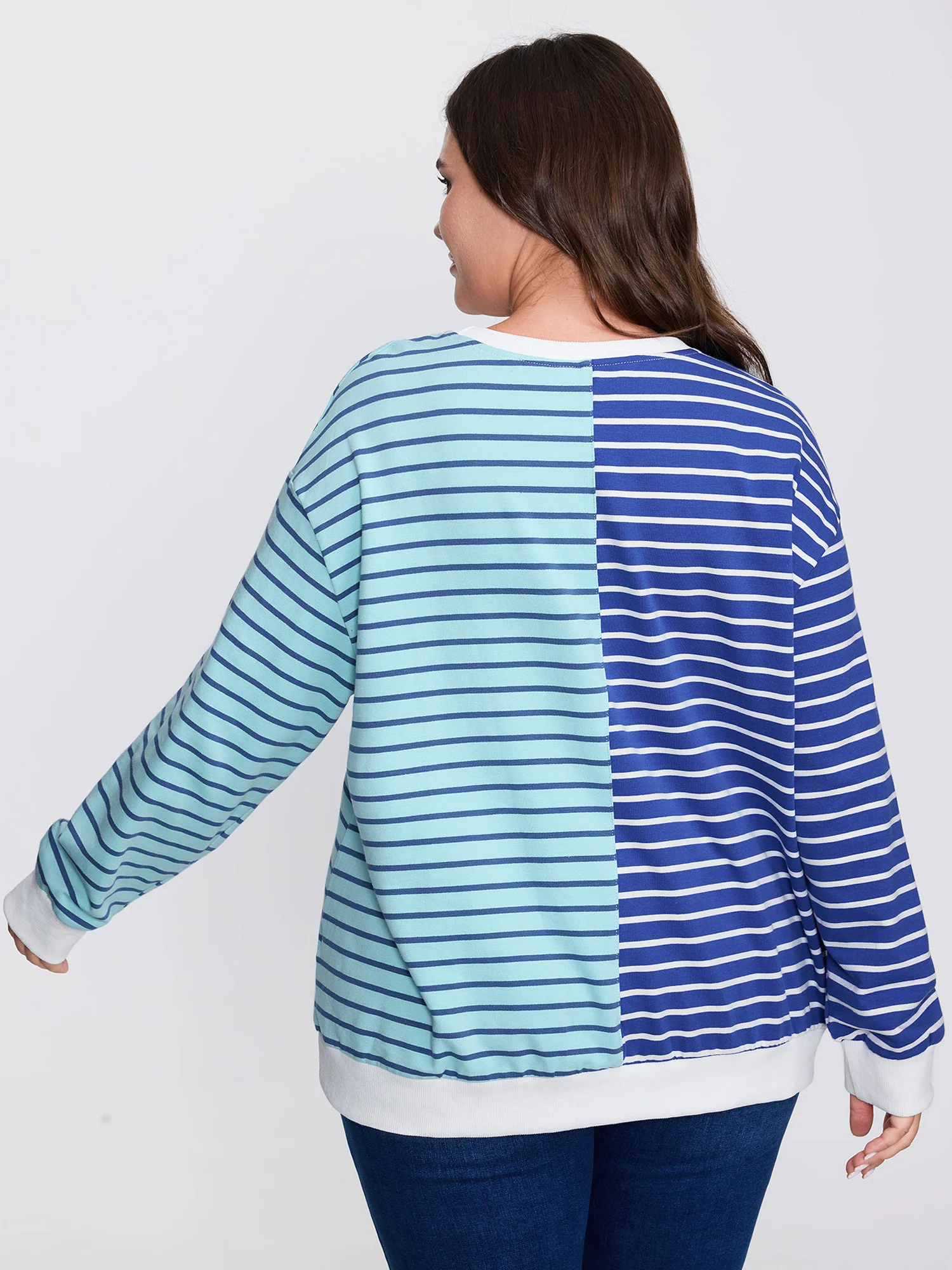 Color Contrast Stripe Print V-Neck Sweatshirt - Image 5