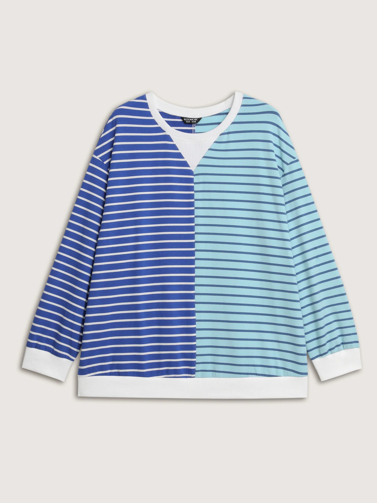 Color Contrast Stripe Print V-Neck Sweatshirt - Image 6