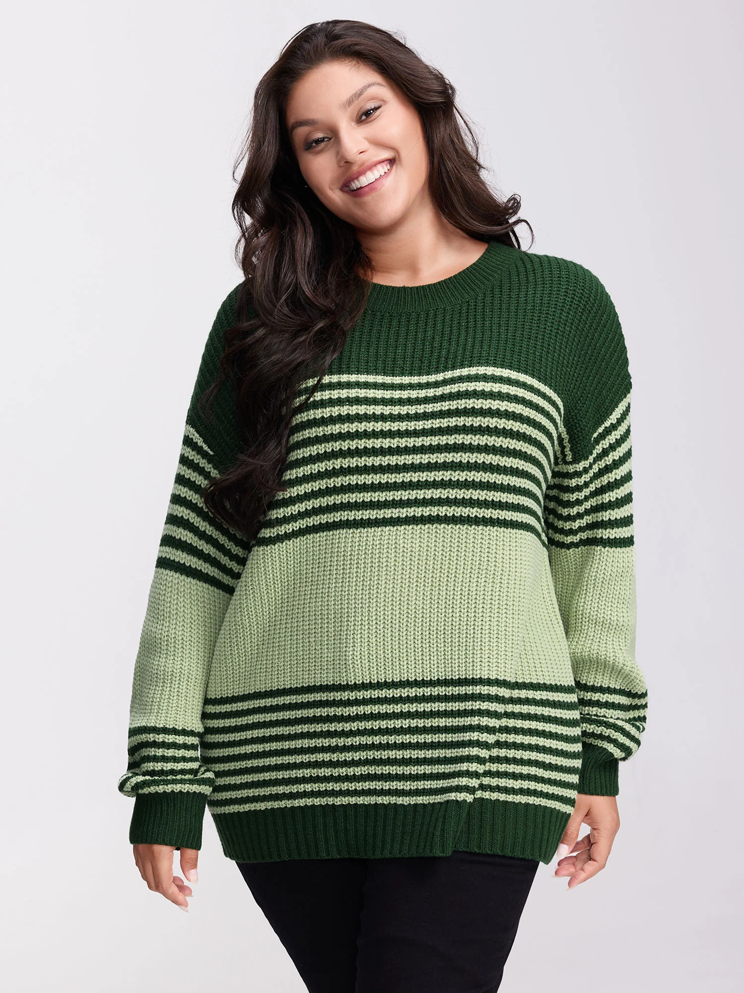 Color Contrast Stripe Round Neck Pullover - Image 2