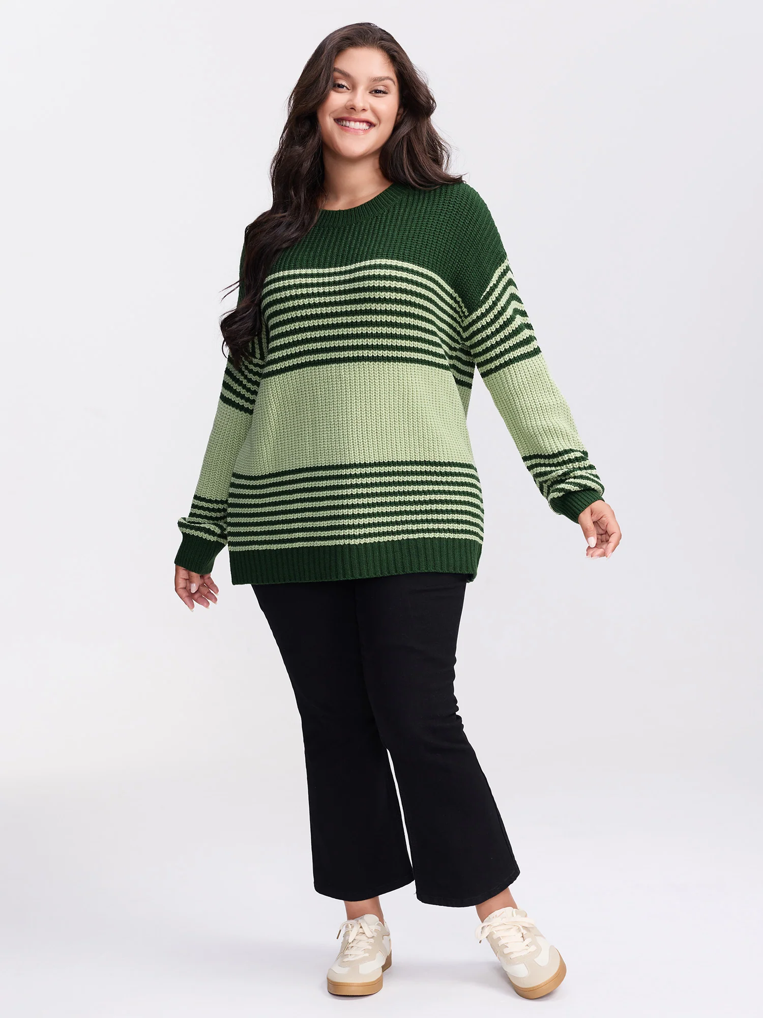 Color Contrast Stripe Round Neck Pullover - Image 3