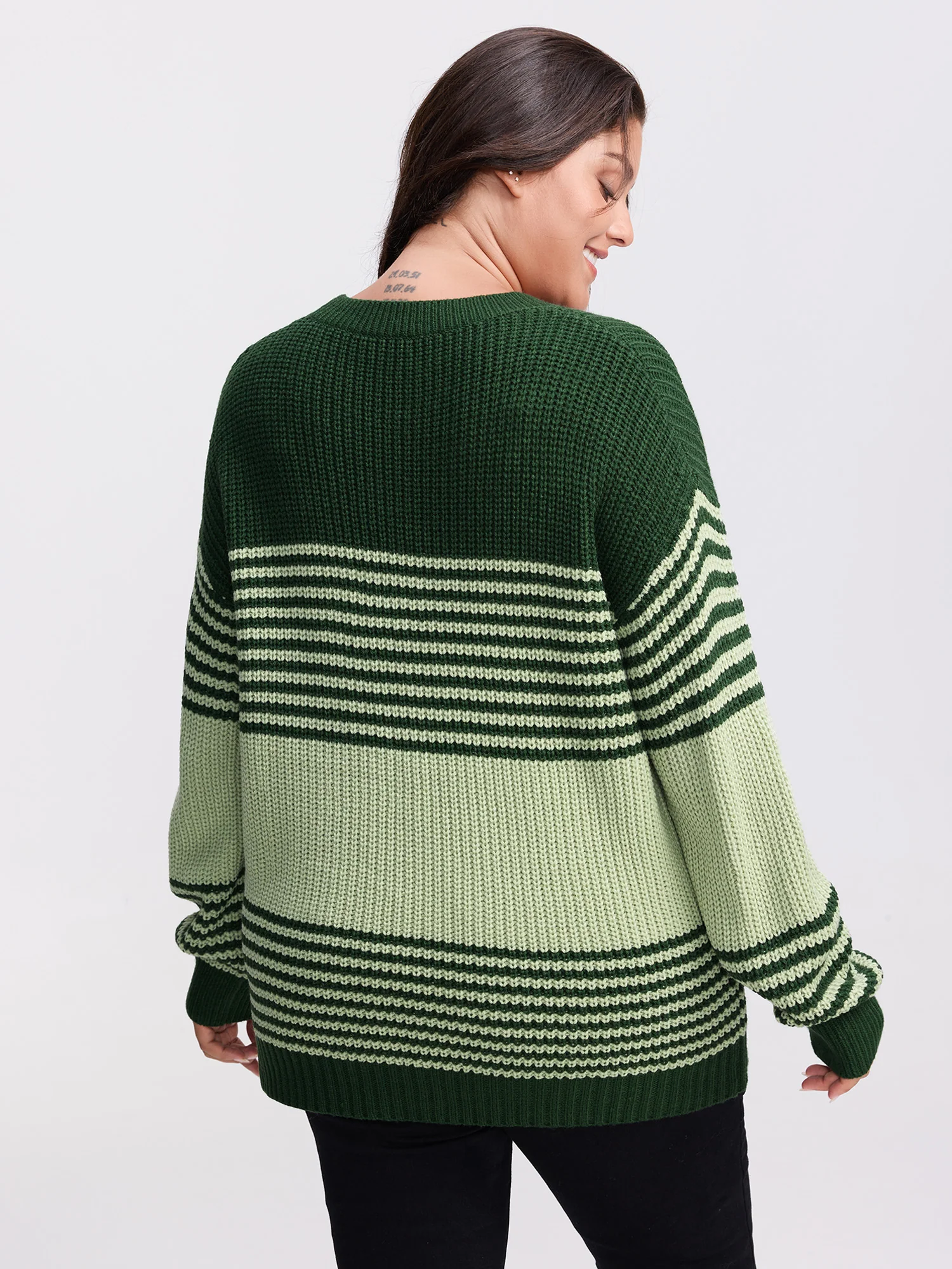 Color Contrast Stripe Round Neck Pullover - Image 4