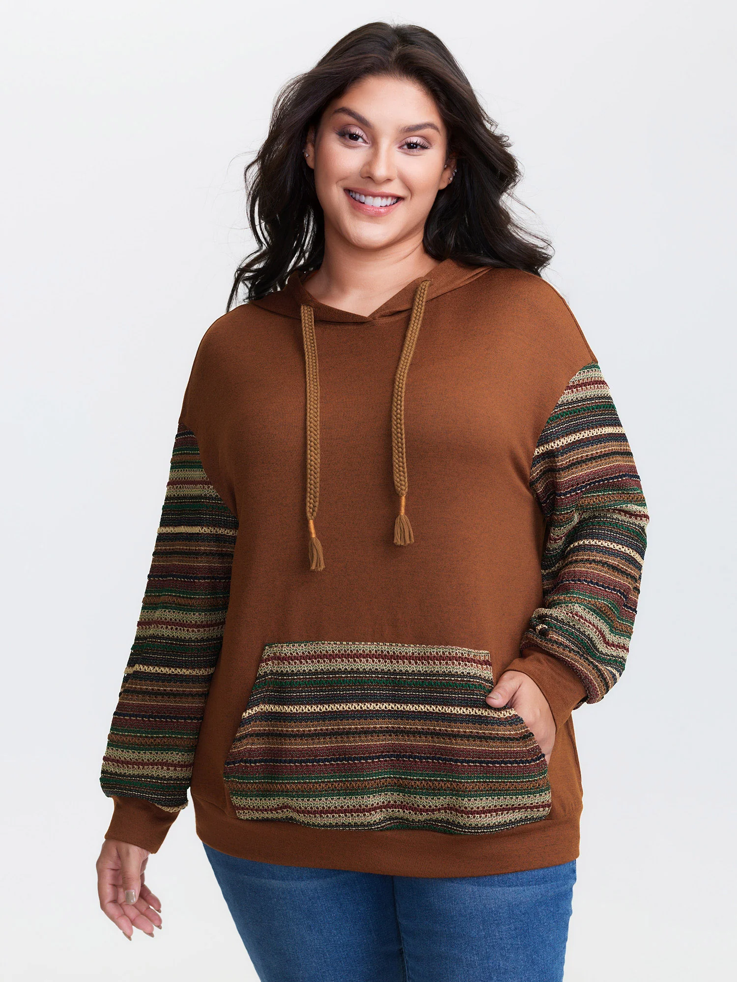 Color Contrast Stripe Textured Hoodie - Image 2