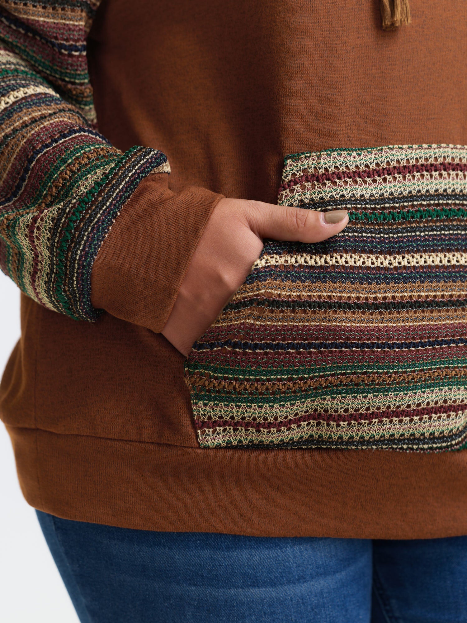 Color Contrast Stripe Textured Hoodie - Image 5