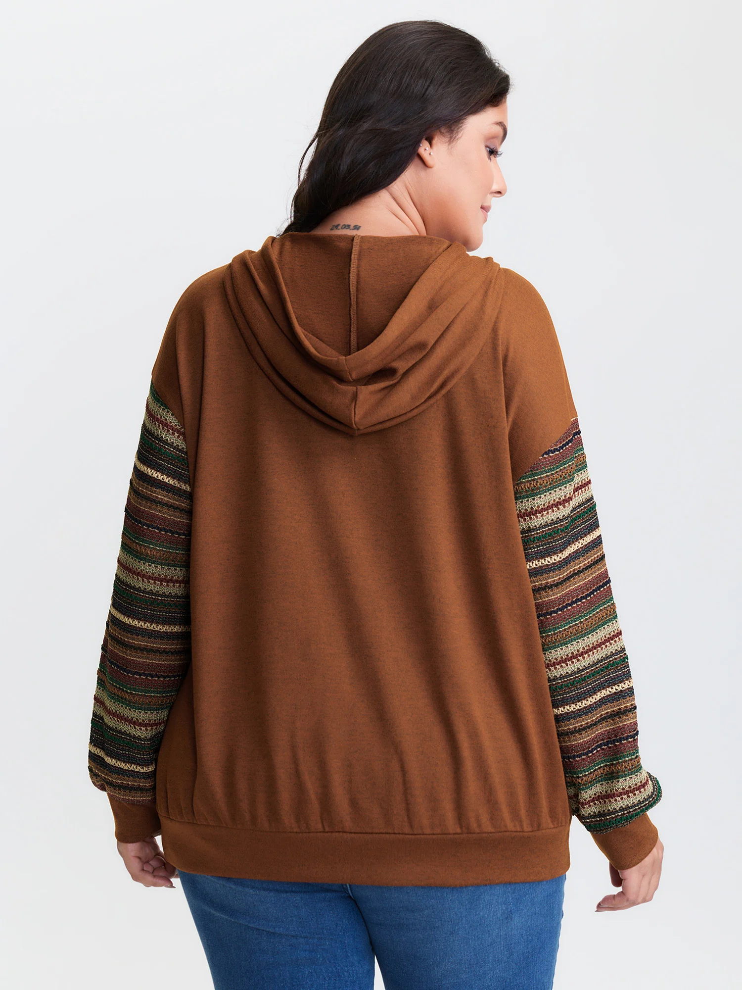 Color Contrast Stripe Textured Hoodie - Image 7
