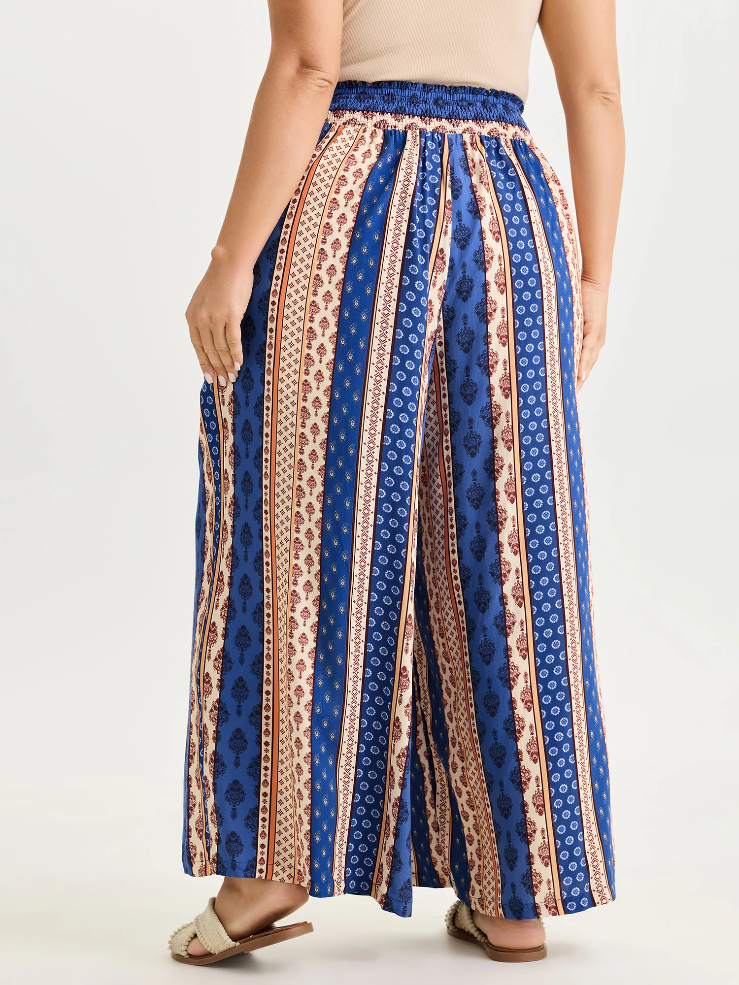 Color Contrast Striped Print Shirred Pants - Image 5