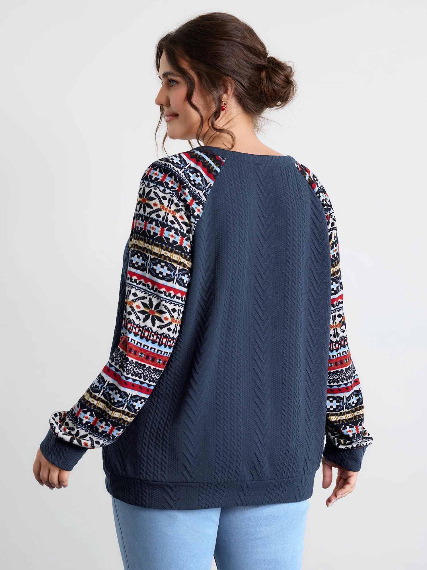 Color Contrast Stripes Raglan Sleeve Sweatshirt - Image 4