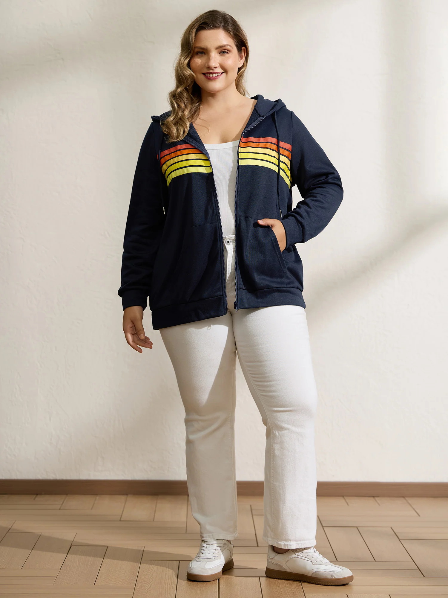Color Contrast Stripes Zipper Jacket - Image 3