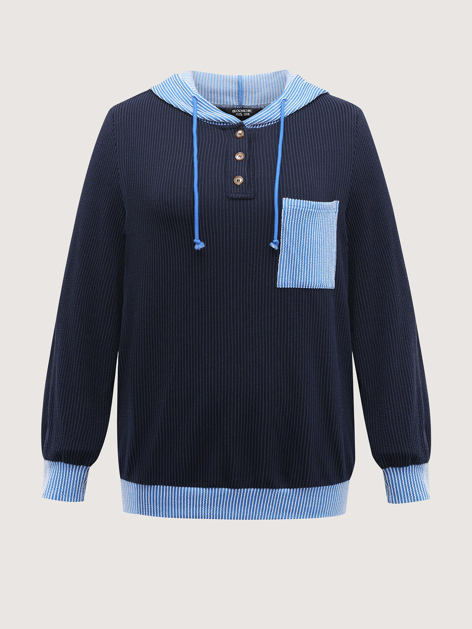 Color Contrast Textured Spliced Hoodie - Image 5