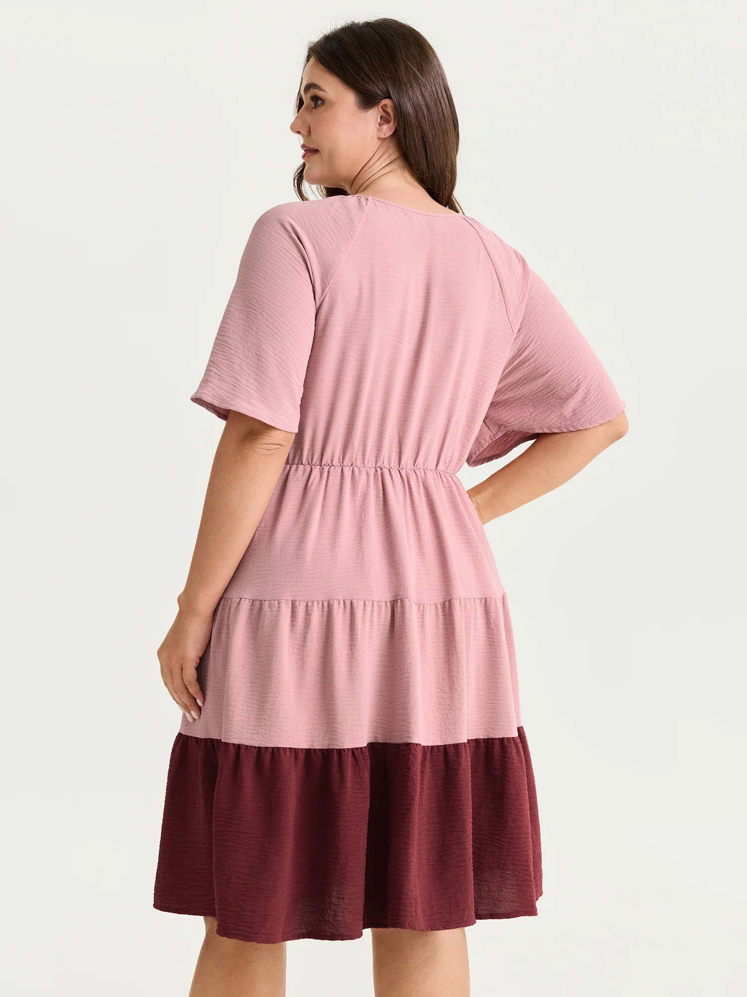 Color Contrast Tiered Flared Sleeve Midi Dress - Image 4