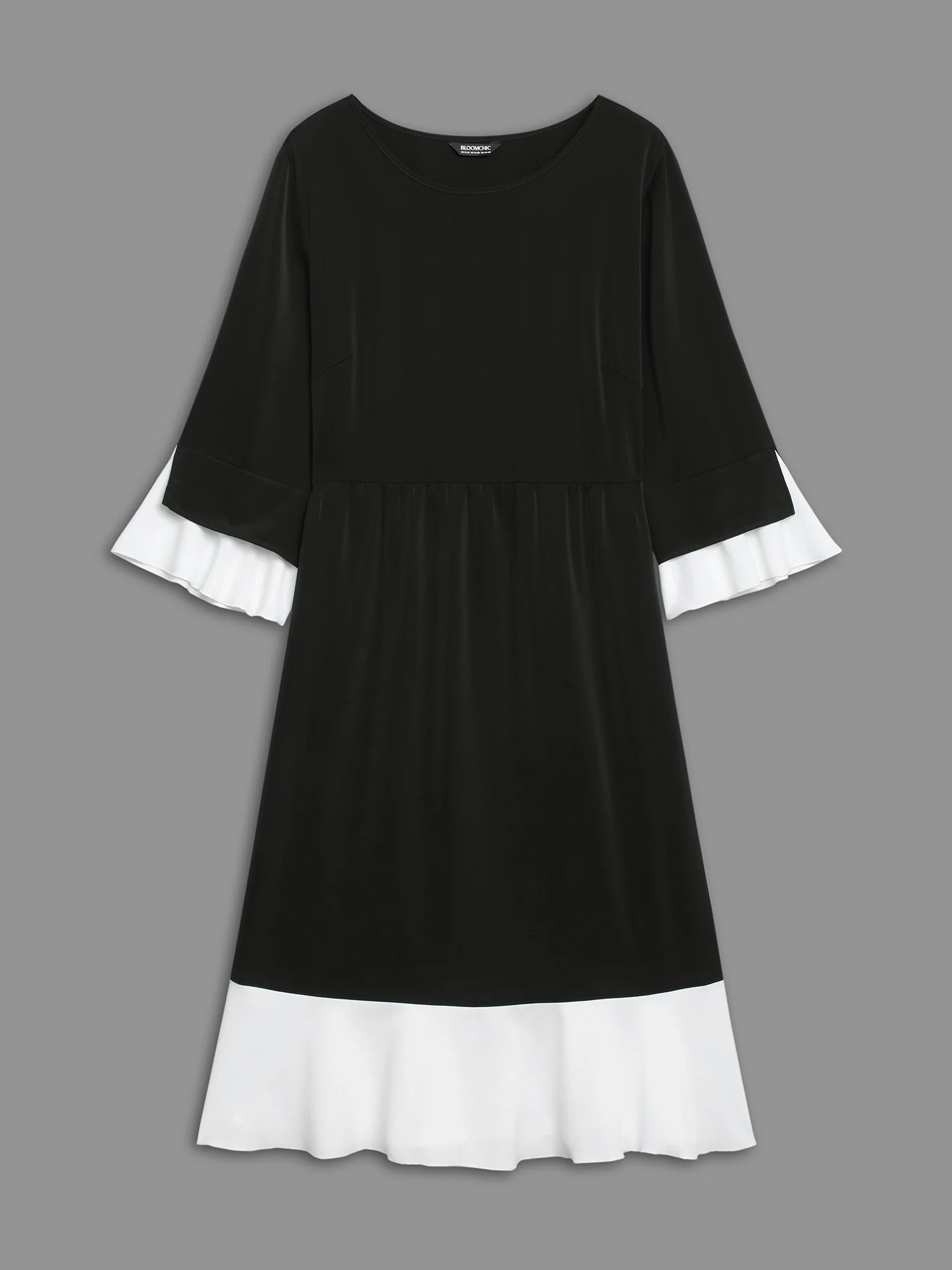 Color Contrast Tiered Skirt Pocket Midi Dress - Image 8
